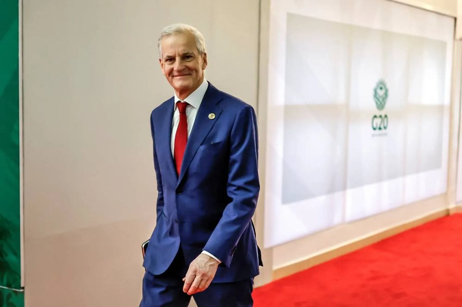 Norway's Prime Minister Jonas Gahr Store arrives for the second day of the G20 Leaders' Summit at the Nasrec Expo Center in Johannesburg on November 23, 2025. (Reuters) 