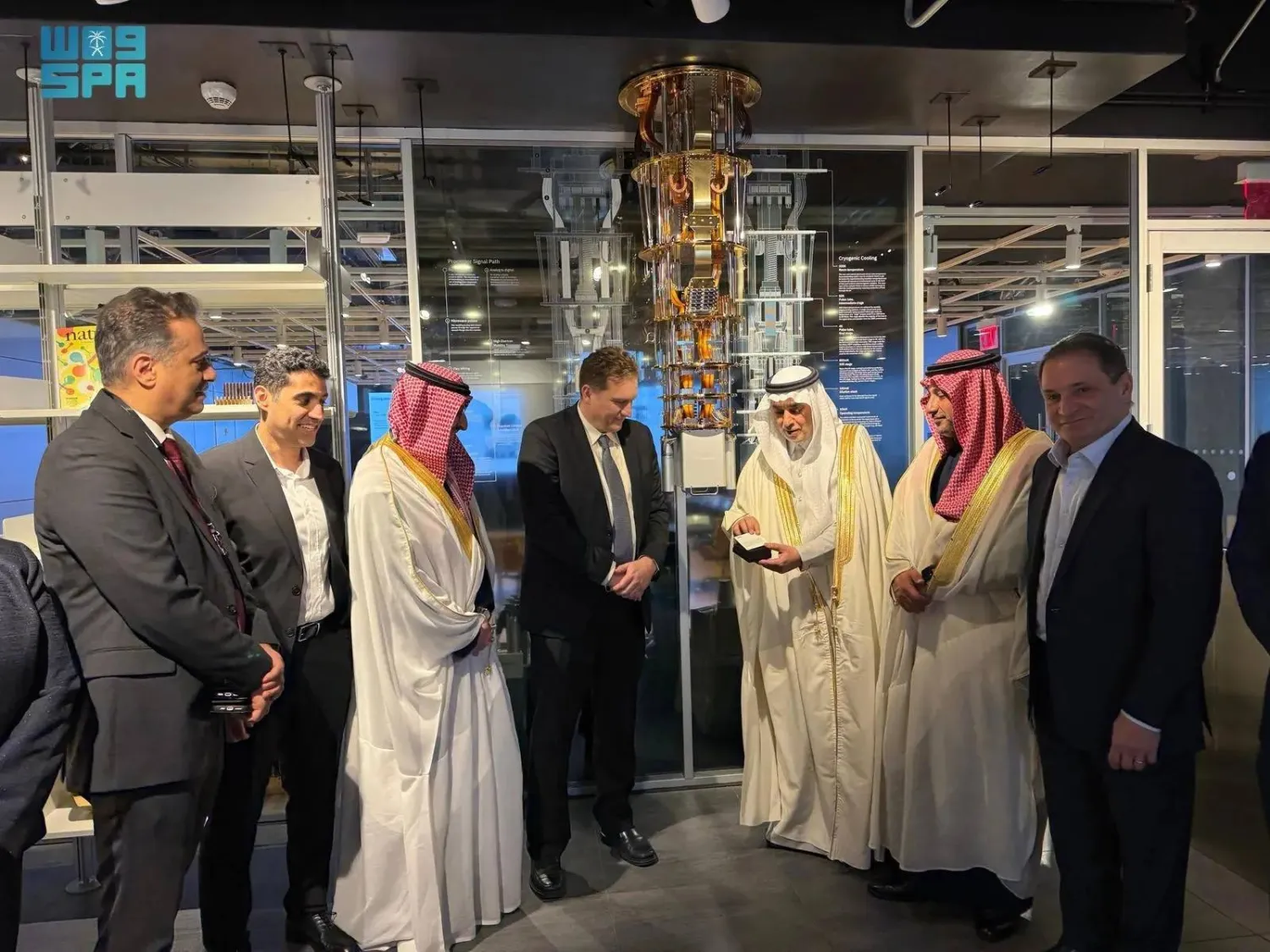 SDAIA President Abdullah Alghamdi and other officials during his visit of the IBM headquarters. (SPA)