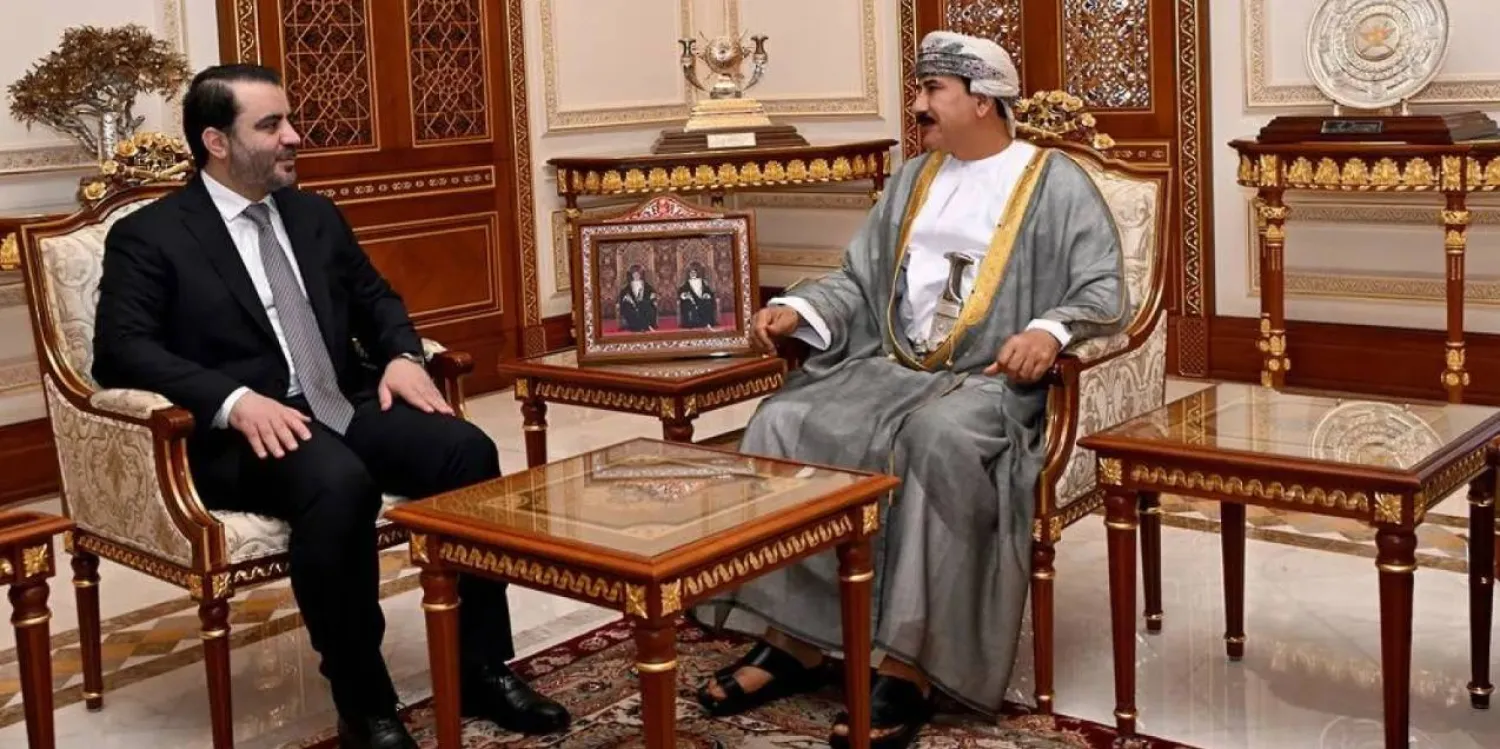 Omani Foreign Minister Badr bin Hamad Al Busaidi during a meeting with his Syrian counterpart, Asaad Hassan Al-Shaibani in Muscat (ONA)