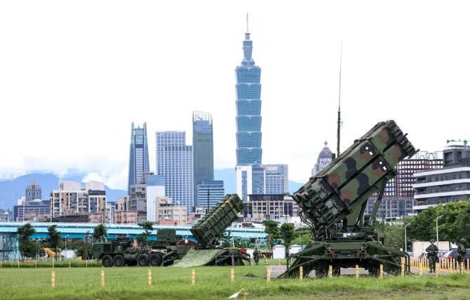 Air Force Patriot missile systems are deployed at a local park during Taiwan's annual Han Kuang military exercise in Taipei on July 11, 2025. (FILE/AFP)
