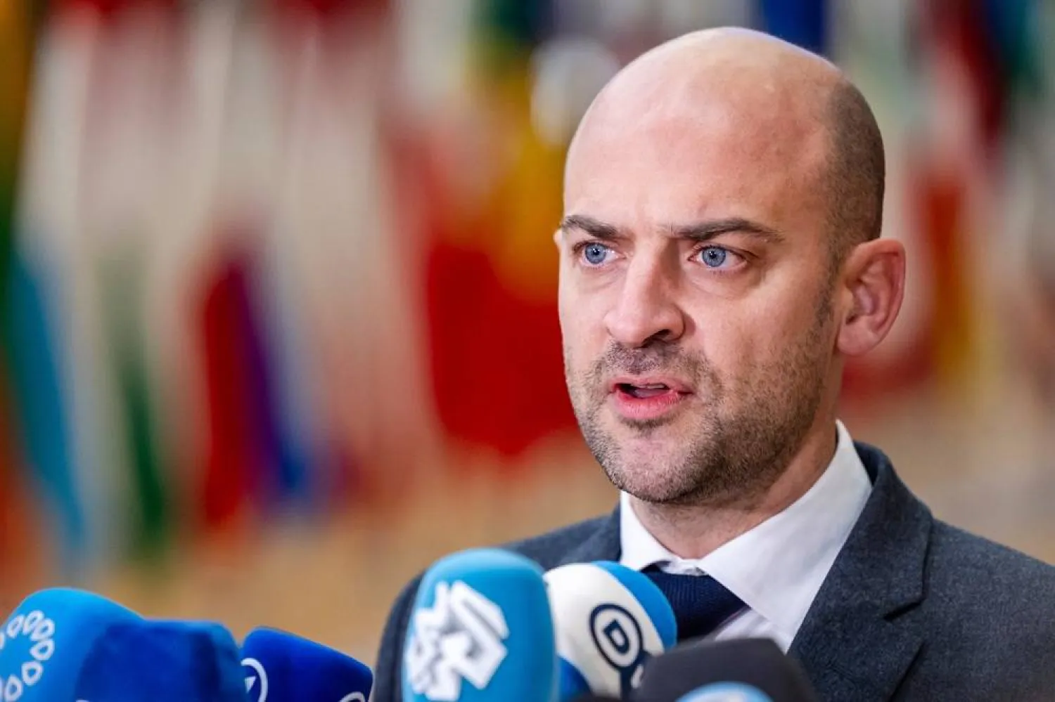  French Foreign Minister Jean-Noel Barrot speaks with the media as he arrives for a EU general affairs meeting at the European Council building in Brussels, Thursday, Nov. 20, 2025. (AP) 