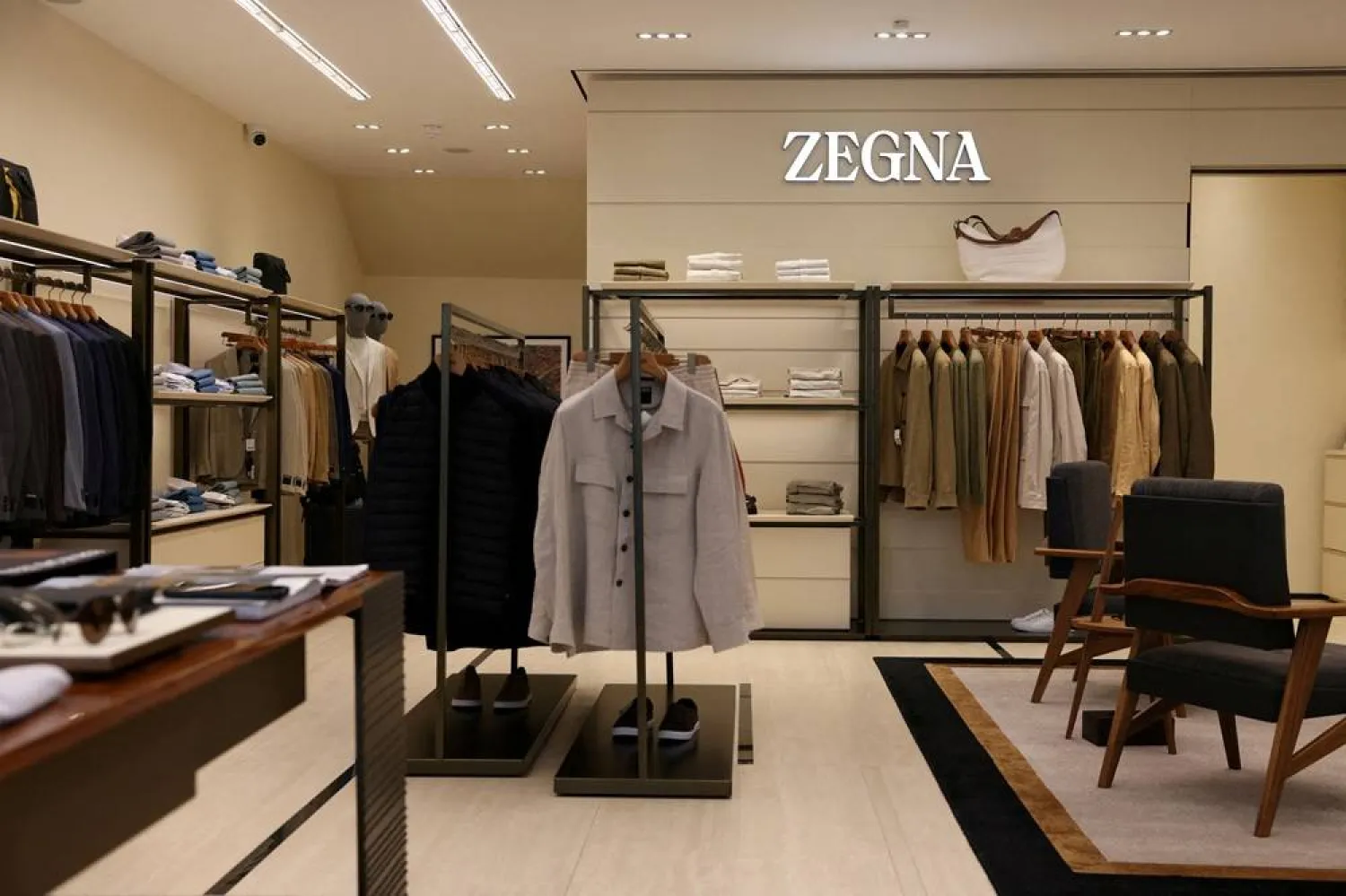 Clothes are displayed at the Ermenegildo Zegna outlet retail store at Bicester Village in Oxfordshire, Britain, August 21, 2024. (Reuters)