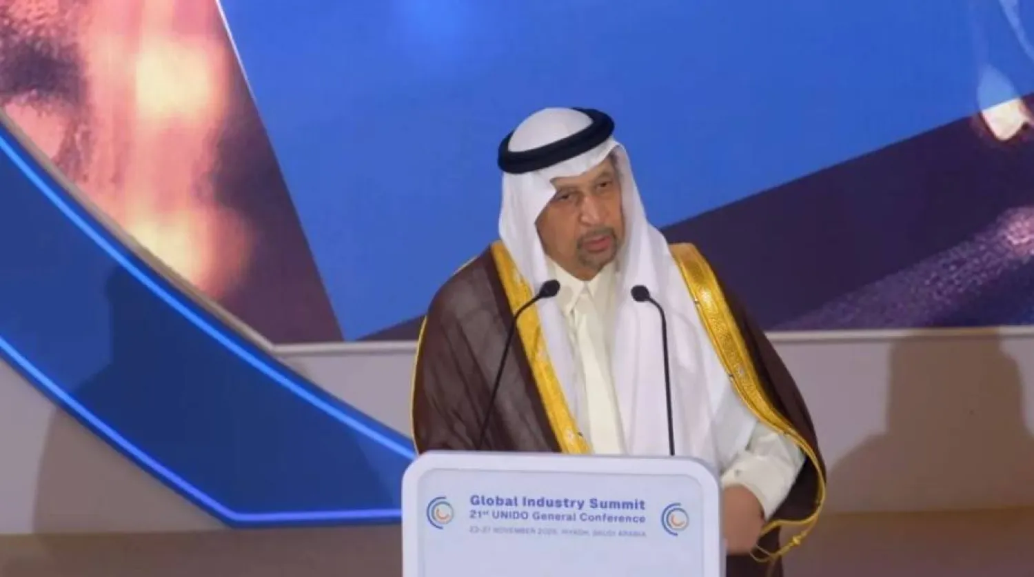 Saudi Minister of Investment Khalid Al-Falih spoke at the Global Industry Summit 2025. Asharq Al-Awsat
