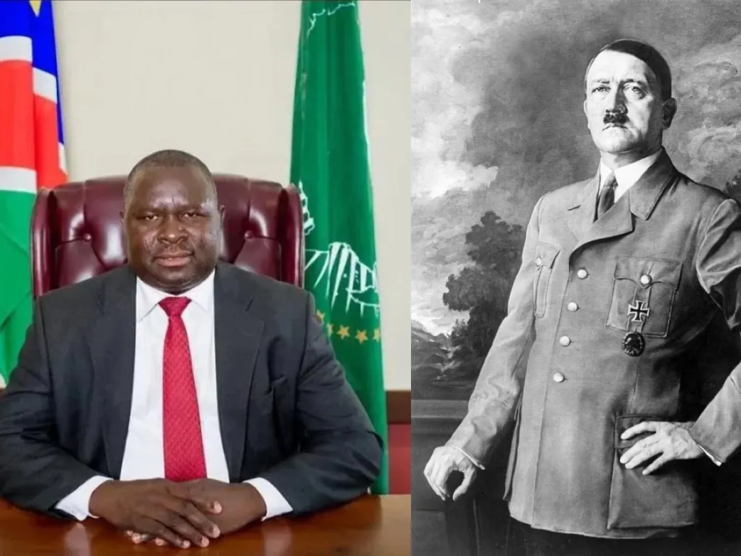 زعيم ألمانيا النازية أدولف هتلر (يمين) والسياسي من ناميبيا أدولف هتلر أونونا (أرشيفية - أ.ف.ب - مجلس أوشانا الإقليمي)