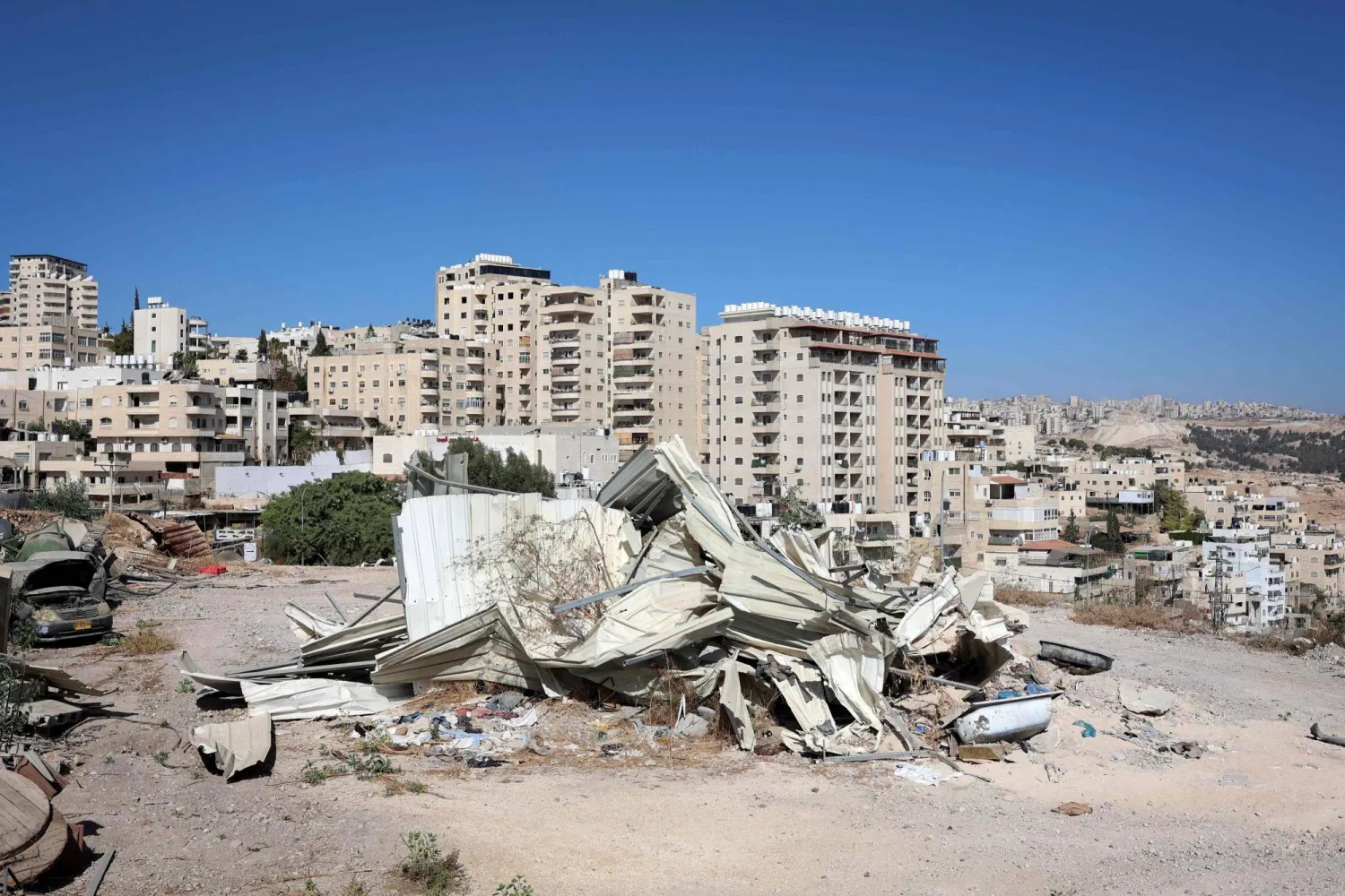 A picture taken on September 30, 2025 shows the demolished house of Yahya Abu Ghaliyeh, a Palestinian from a Bedouin village near the town of Al-Eizariya, also known as Bethany, east of Jerusalem. (AFP)