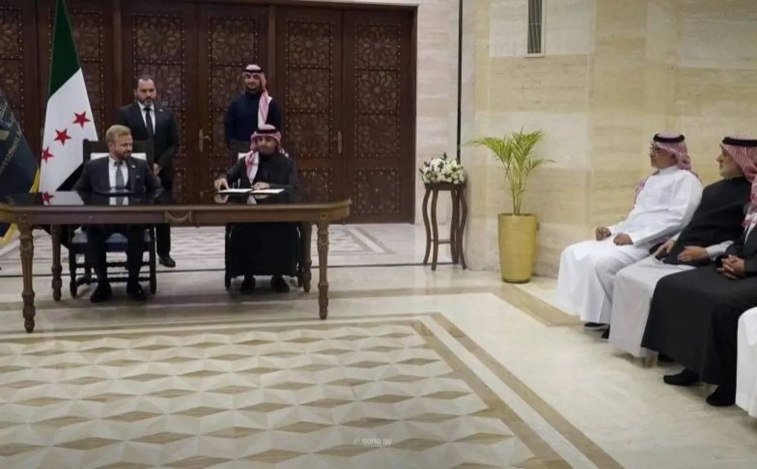 Saudi and Syrian officials during the signing ceremony. (SANA)