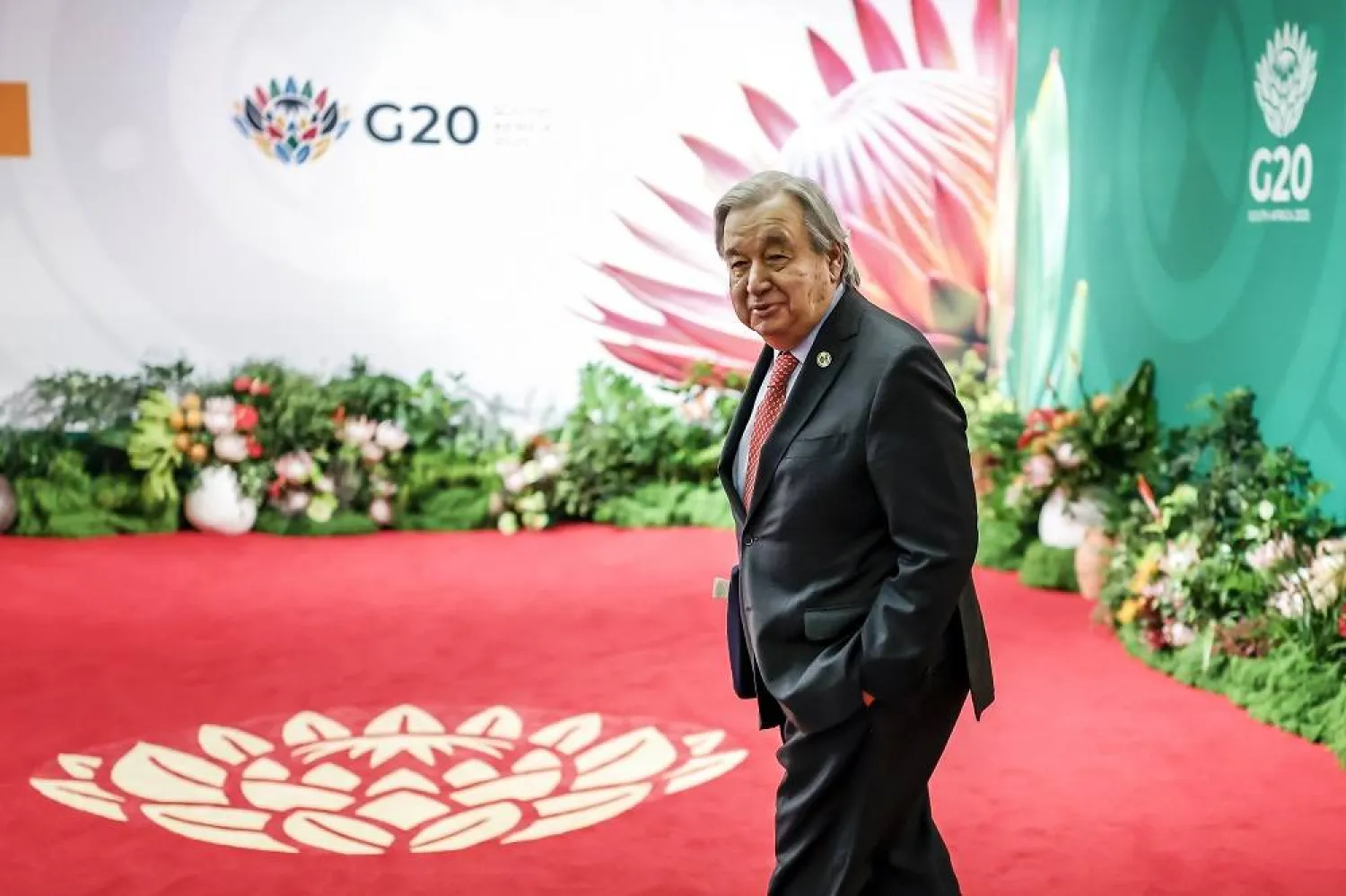 Secretary-General of the United Nations Antonio Guterres arrives for the second day of the Group of Twenty (G20) Leaders' Summit at the Nasrec Expo Centre in Johannesburg, South Africa, 23 November 2025. (EPA)