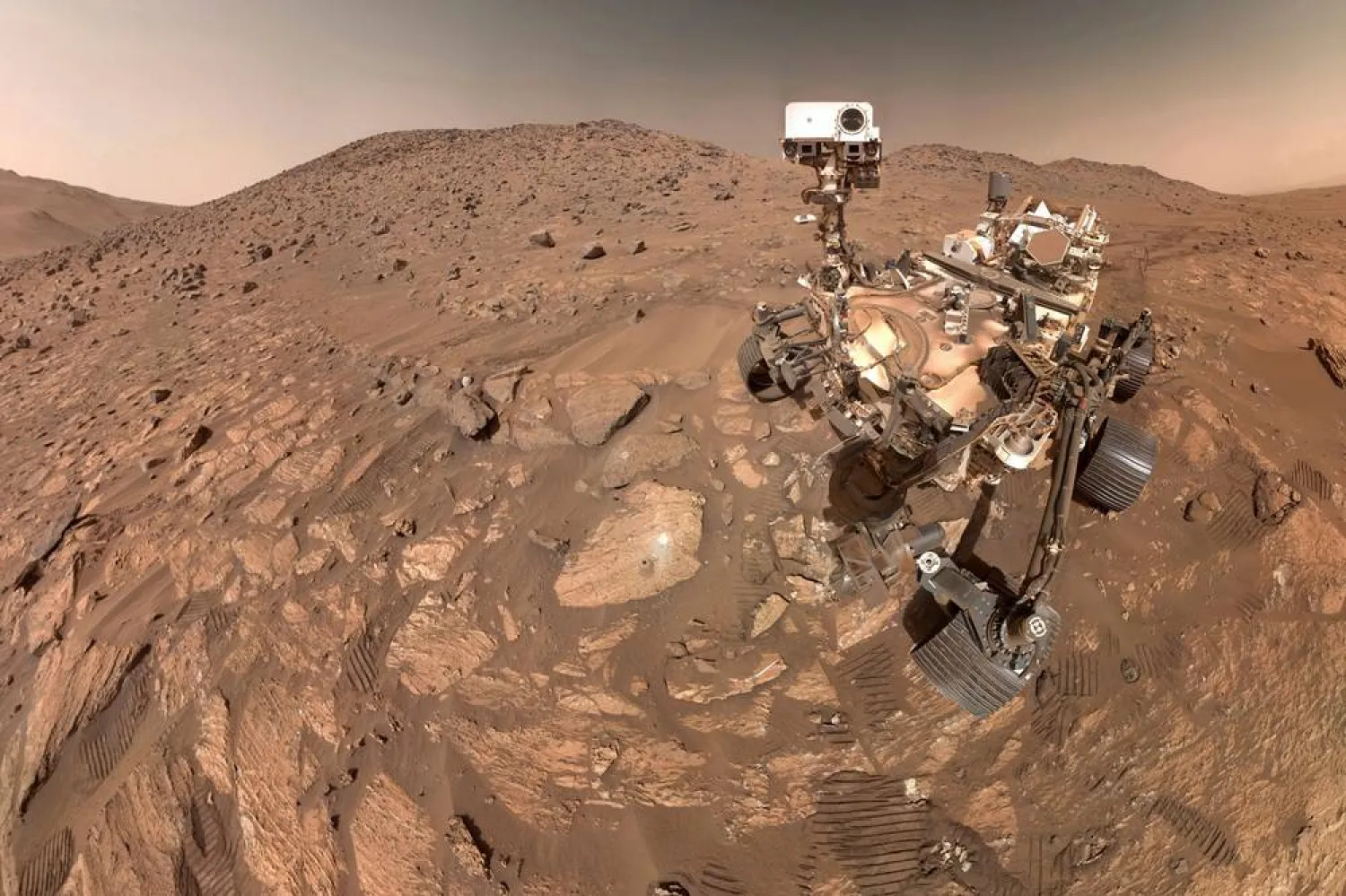This image provided by NASA, shows a selfie of their Perseverance Mars rover, on July 23, 2024. The image is made up of 62 individual images that were stitched together. (NASA via AP, file) 