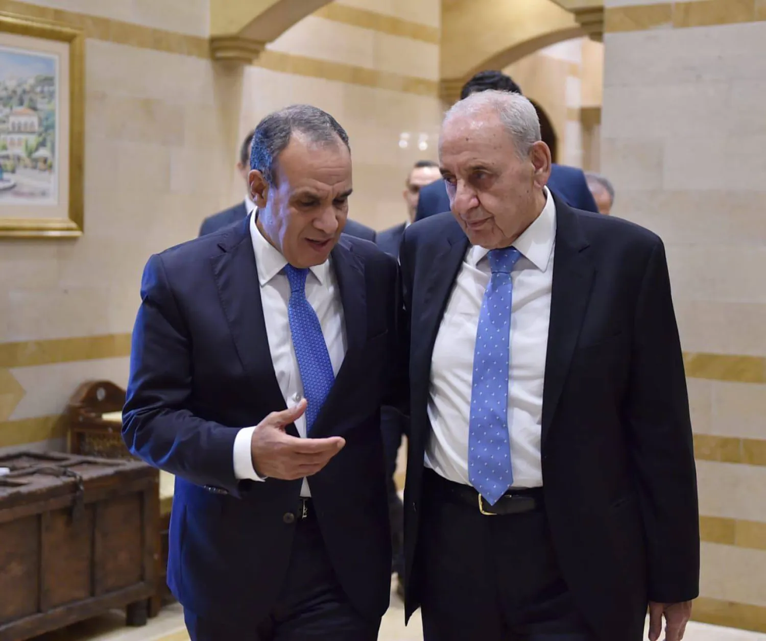 رئيس البرلمان نبيه بري مستقبلاً وزير الخارجية المصري بدر عبد العاطي (رئاسة مجلس النواب)