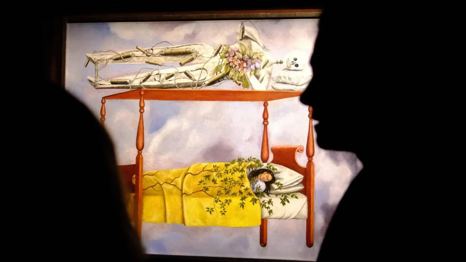 Auction house Sotheby's says Mexican artist Frida Kahlo's "El Sueno (La cama)" has sold for $54.6 million, a new record for a woman's painting. CHARLY TRIBALLEAU / AFP
