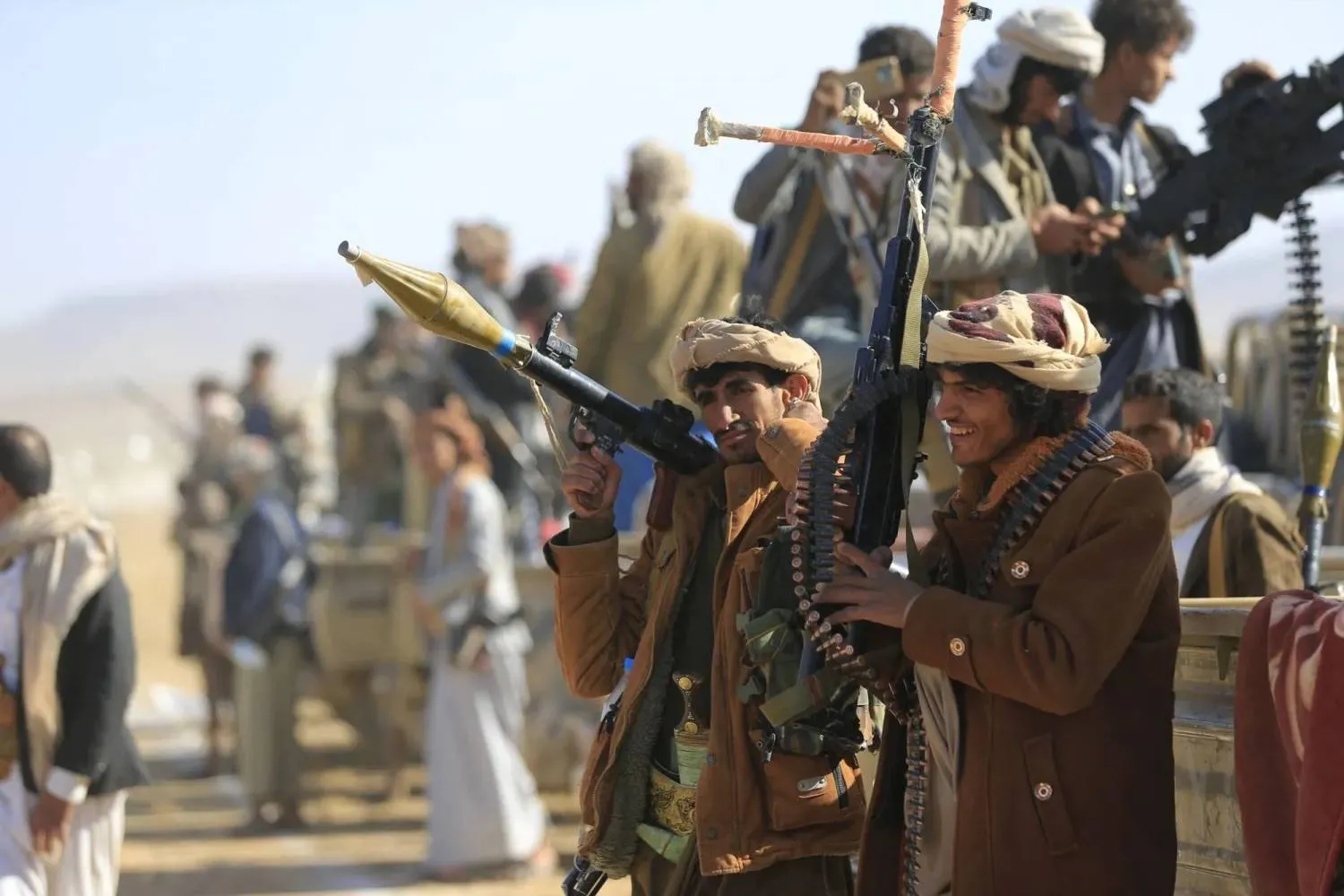Houthi gunmen display their strength during a gathering north of Sanaa (AFP). 