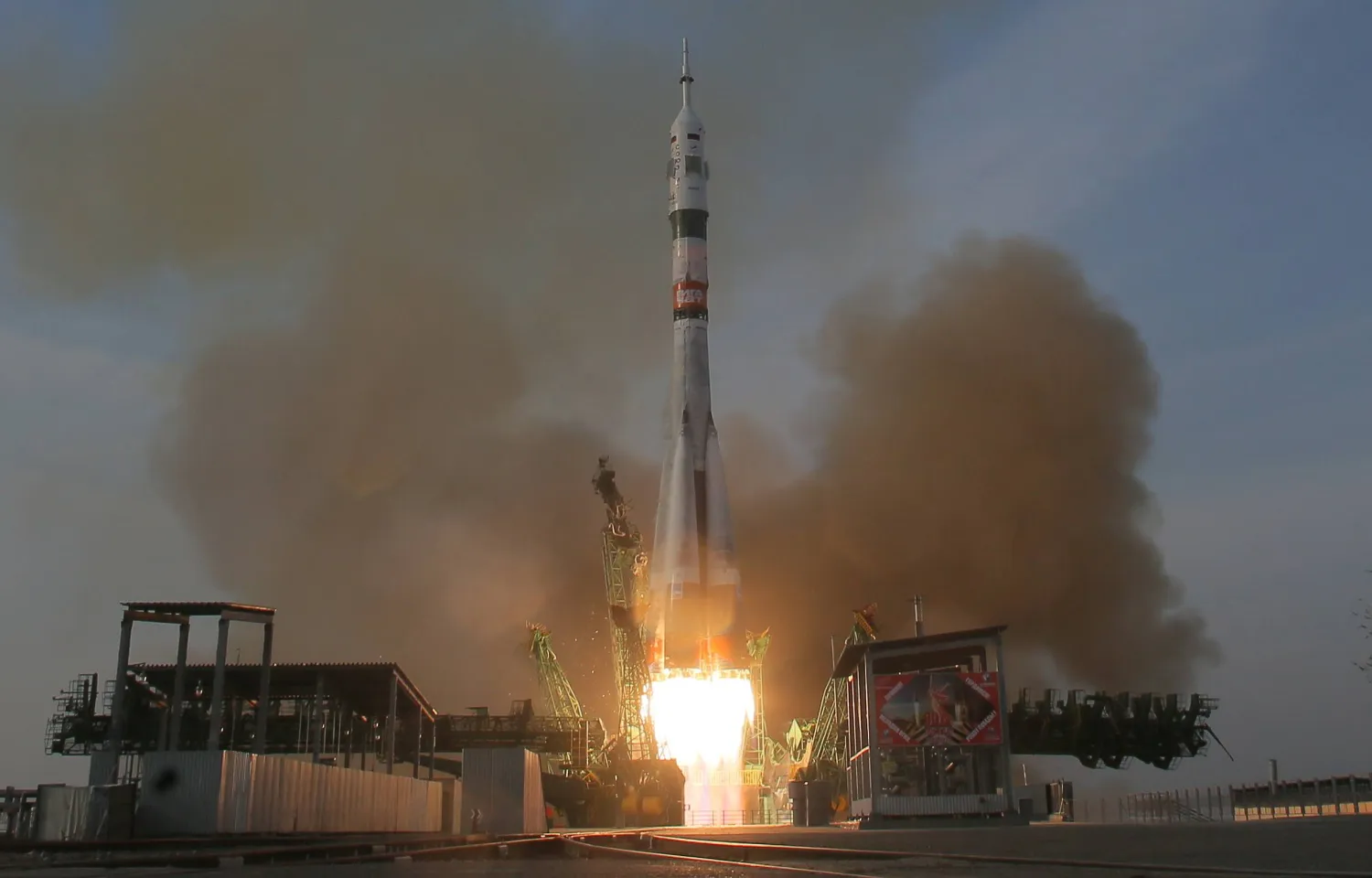 The Russian Soyuz-2.1a booster rocket carrying the Soyuz MS-28 spacecraft blasts off from the Russian-leased Baikonur Cosmodrome in Baikonur, Kazakhstan, on 27 November 2025. The rocket is transporting NASA astronaut Chris Williams and Roscosmos cosmonauts Sergey Kud-Sverchkov and Sergey Mikaev to the International Space Station (ISS). EPA/MAXIM SHIPENKOV