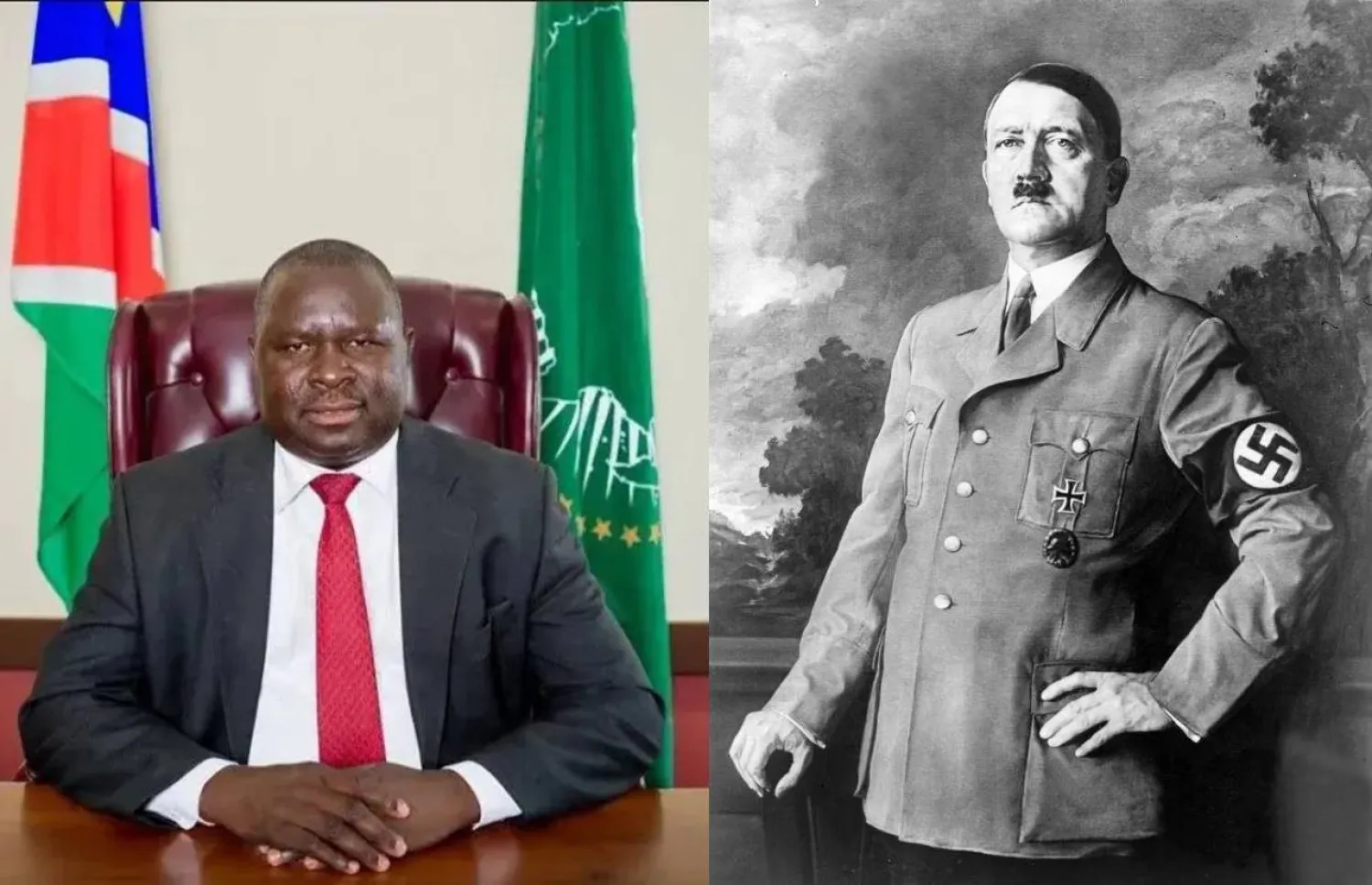 زعيم ألمانيا النازية أدولف هتلر (يمين) والسياسي من ناميبيا أدولف هتلر أونونا (أرشيفية - أ.ف.ب - مجلس أوشانا الإقليمي)