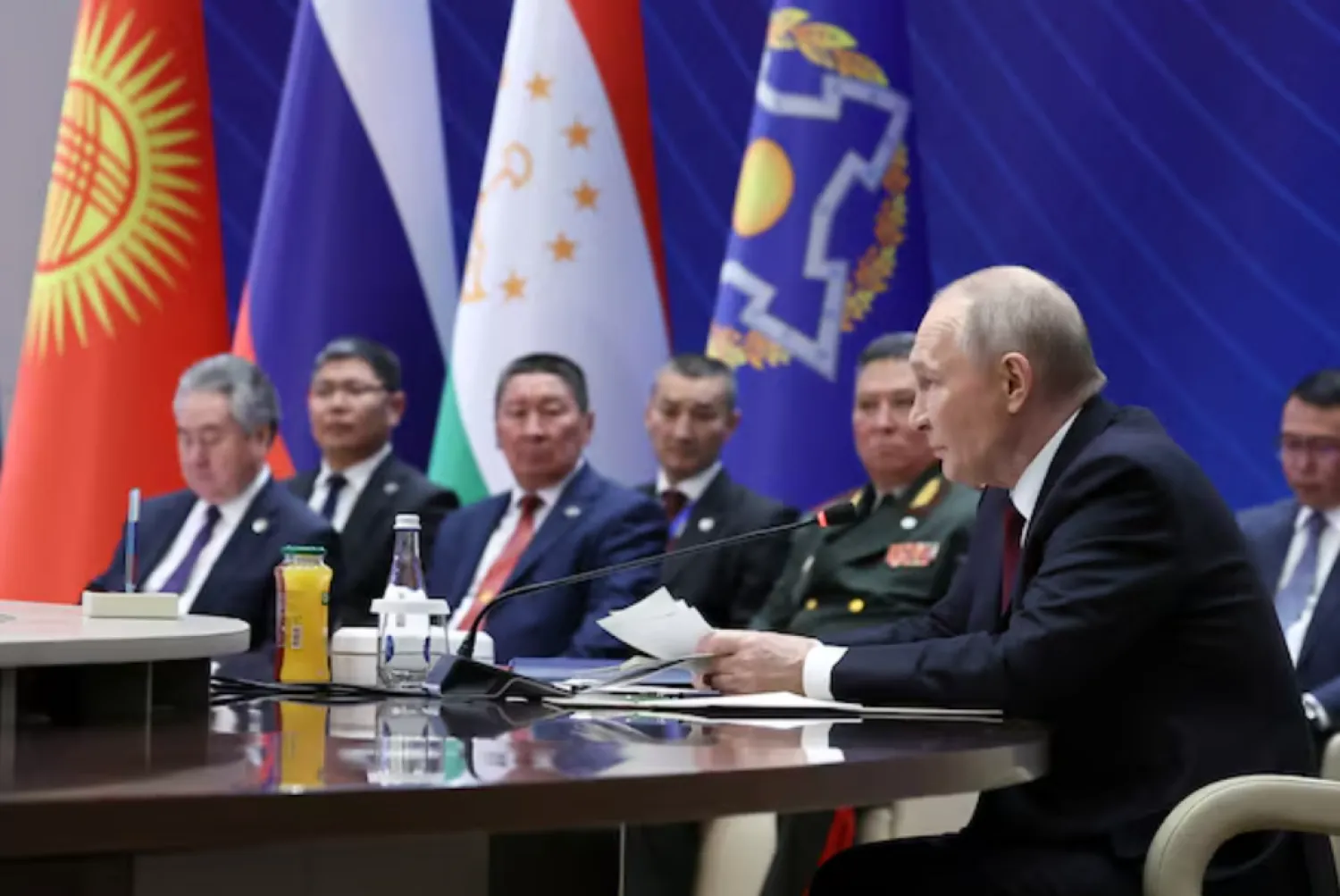 Russian President Vladimir Putin attends the Collective Security Treaty Organization (CSTO) summit in Bishkek, Kyrgyzstan, November 27, 2025. Sputnik/Alexander Kazakov/Pool via REUTERS 