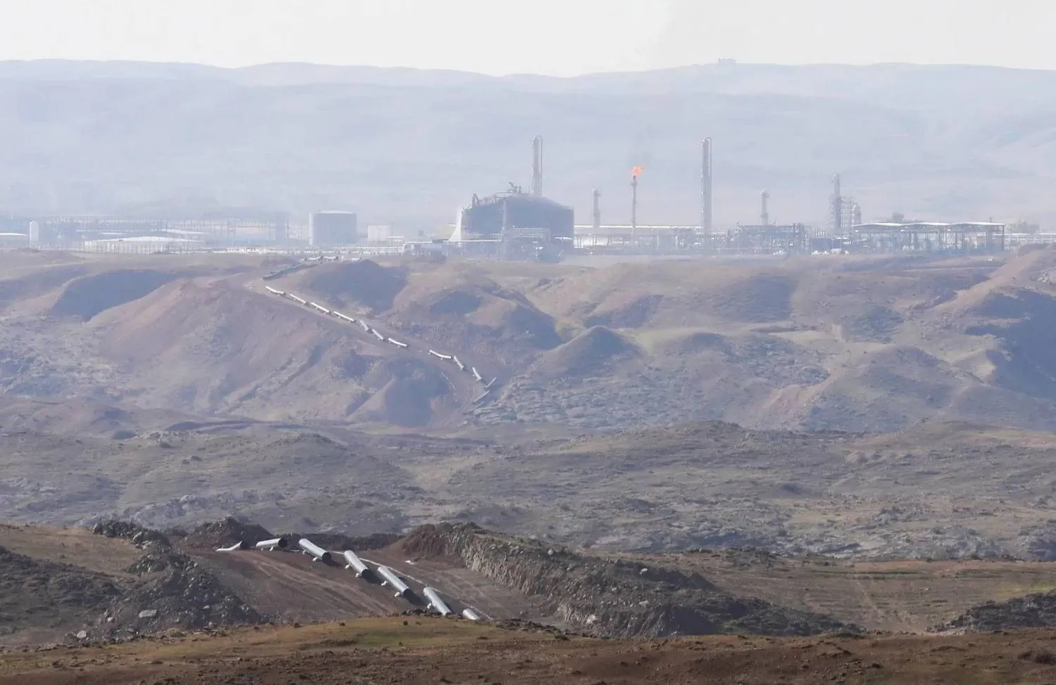 The Kormor gas field after a missile attack near Jamjamal in Sulaymaniyah Governorate (Reuters). 
