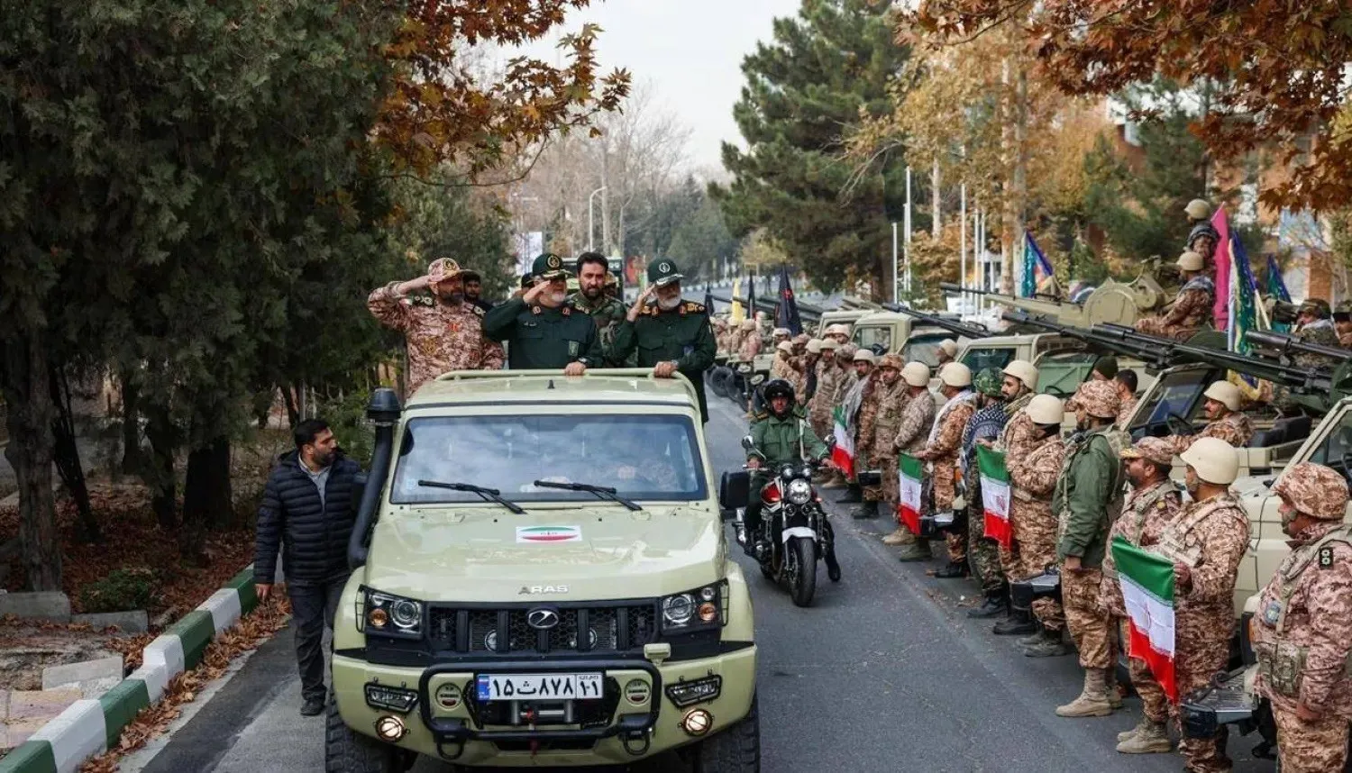 The commander of the Revolutionary Guard inspects Basij units on the sidelines of the ‘Power’ (Ightedar) military exercises in Tehran (Daneshjoo). 