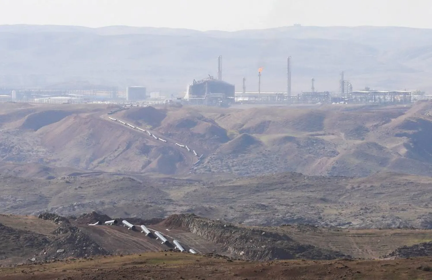 The Khor Mor gas field after a rocket attack near Chamchamal, in Sulaymaniyah province, Iraq, November 27, 2025. (Reuters)