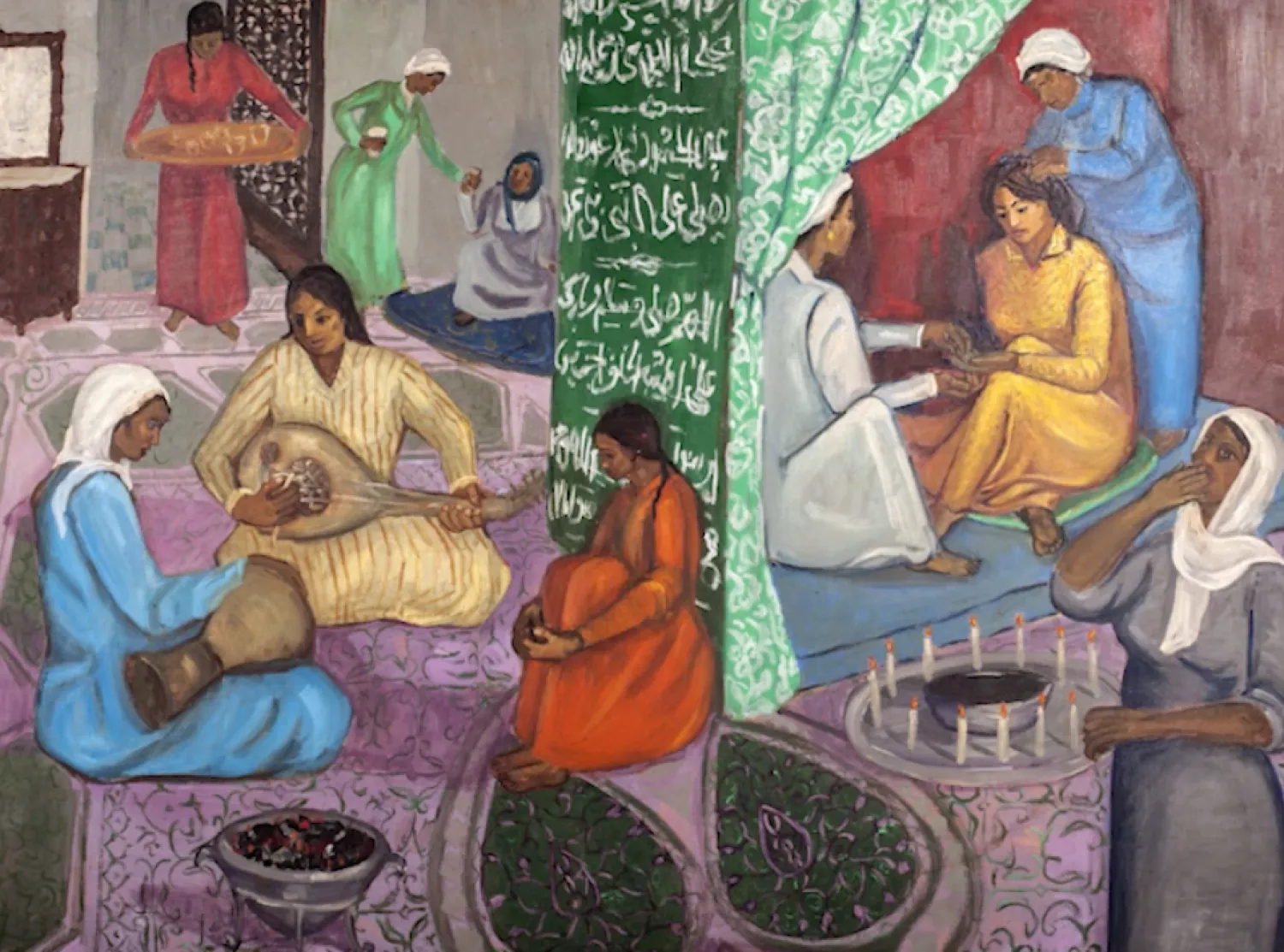 صوّر العمل الفني لبن زقر تفاصيل البيئة الاجتماعية السعودية من الزفاف والعائلة والملابس التقليدية (نور الرياض)