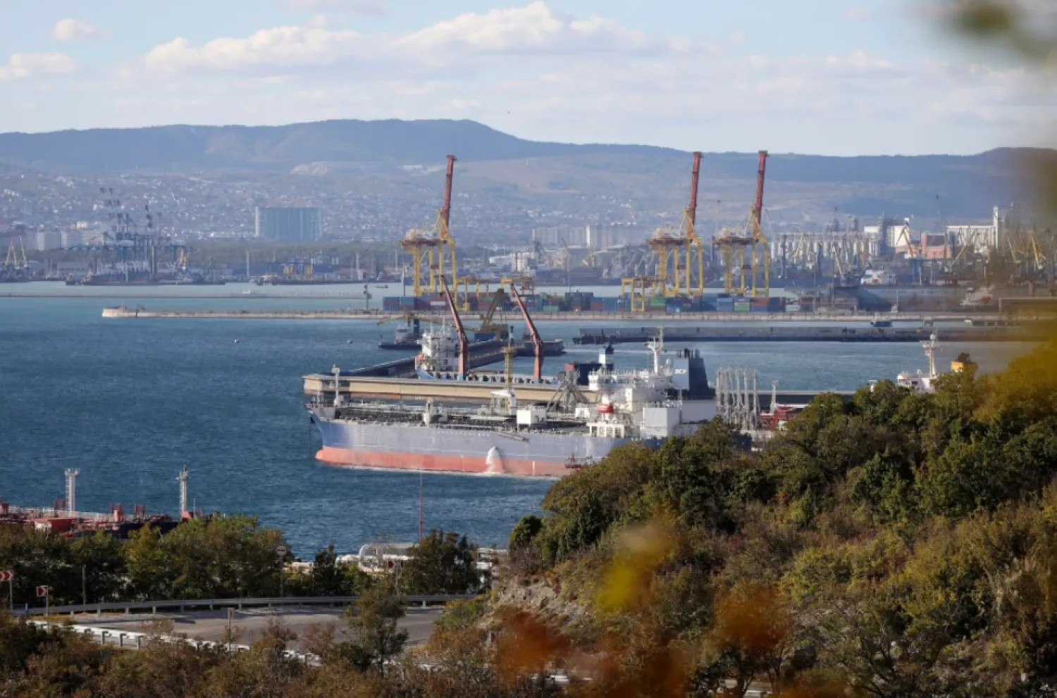 An oil tanker is moored at the Sheskharis oil and petroleum complex on the Black Sea port of Novorossiysk, Russia, Oct. 11, 2022. (AP Photo, File)

