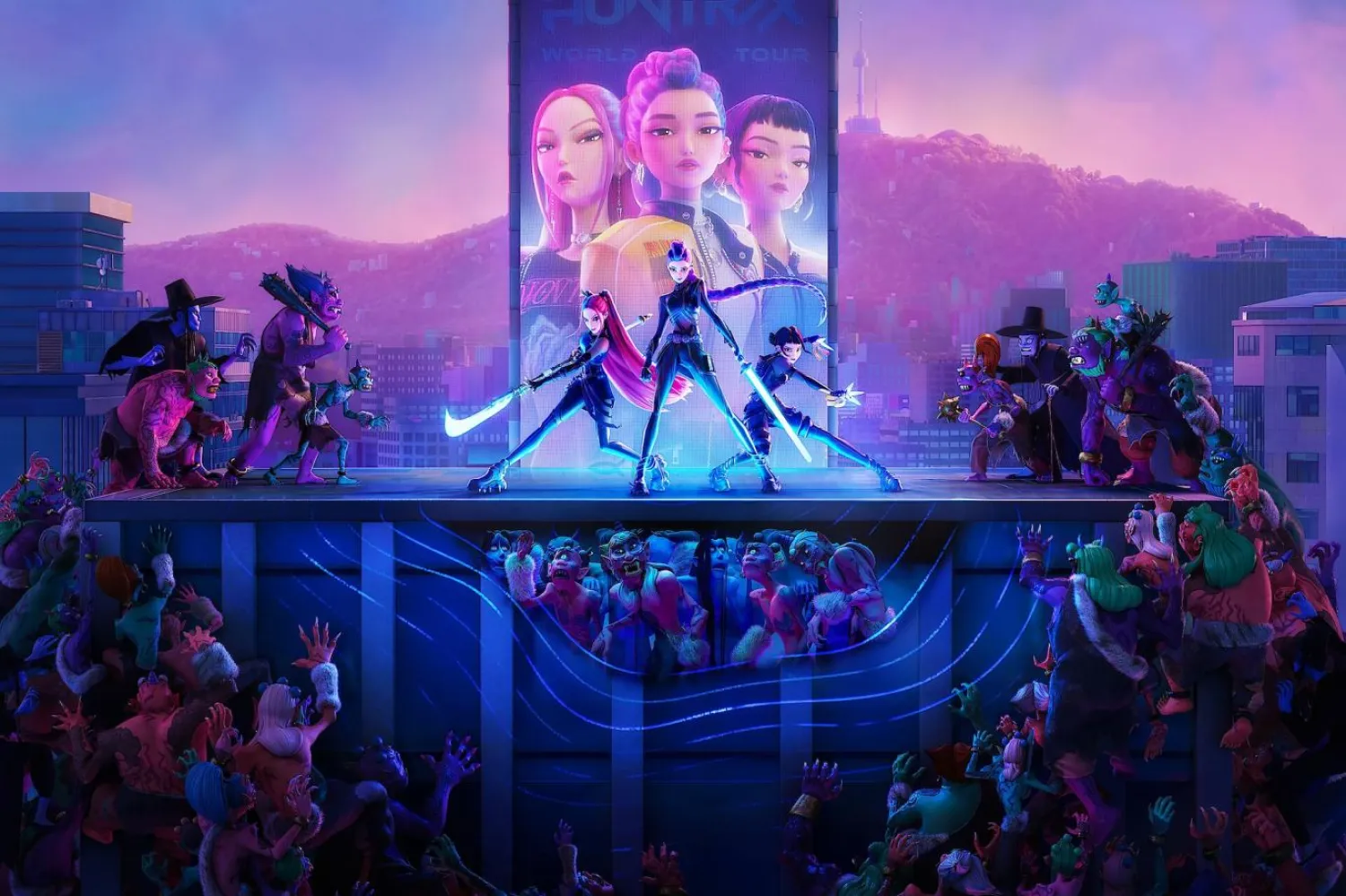 Ağustosta Netflix'te yayına giren rekortmen animasyon, üç K-pop yıldızının, hayranlarını doğaüstü tehditlerden korumak için gizli güçlerini kullanmasını anlatıyor (Netflix)