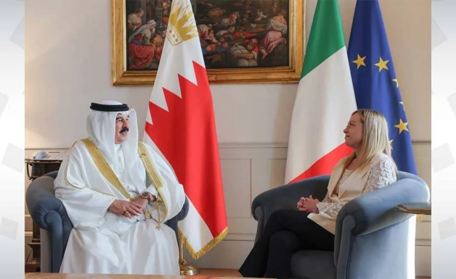 رئيسة الوزراء الإيطالية تستقبل الملك حمد بن عيسى آل خليفة في روما العام الماضي (بنا)
