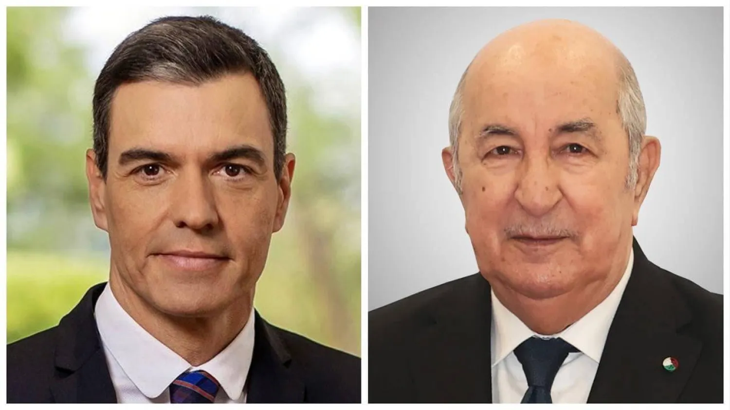 صورة مركبة بمناسبة تهنئة رئيس الحكومة الإسبانية الرئيس الجزائري بإعادة انتخابه في 2024 (الرئاسة الجزائرية)