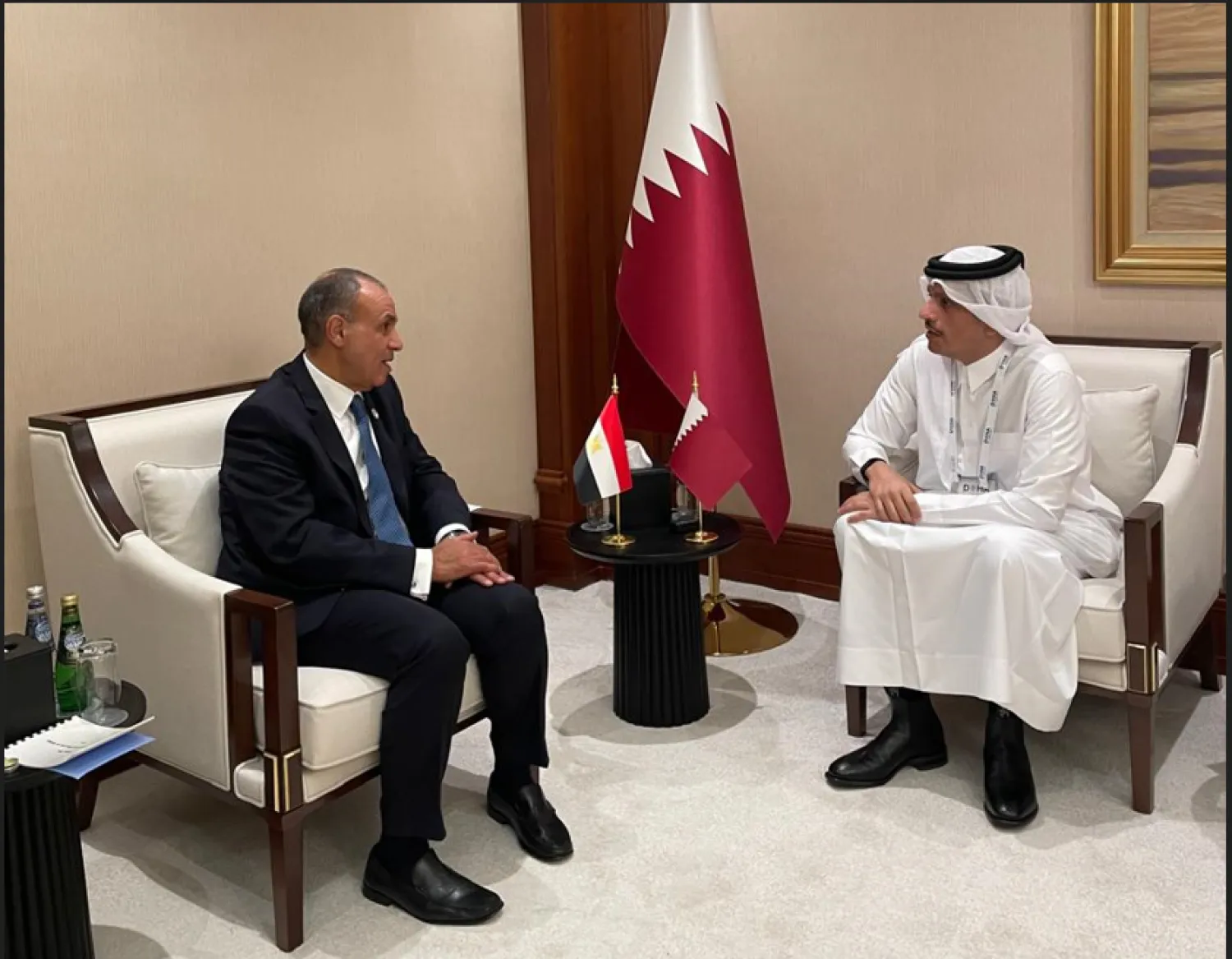 وزير الخارجية المصري خلال لقائه نظيره القطري في الدوحة (الخارجية المصرية)