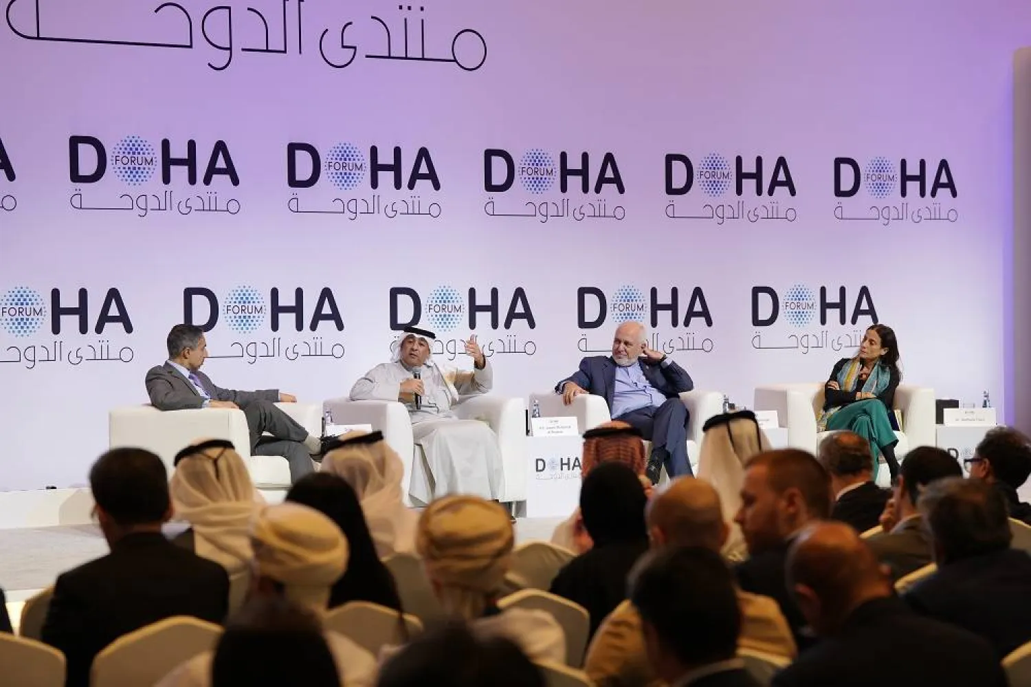 Secretary-General of the GCC Jasem Albudaiwi speaks at the Doha Forum on Sunday. (GCC)