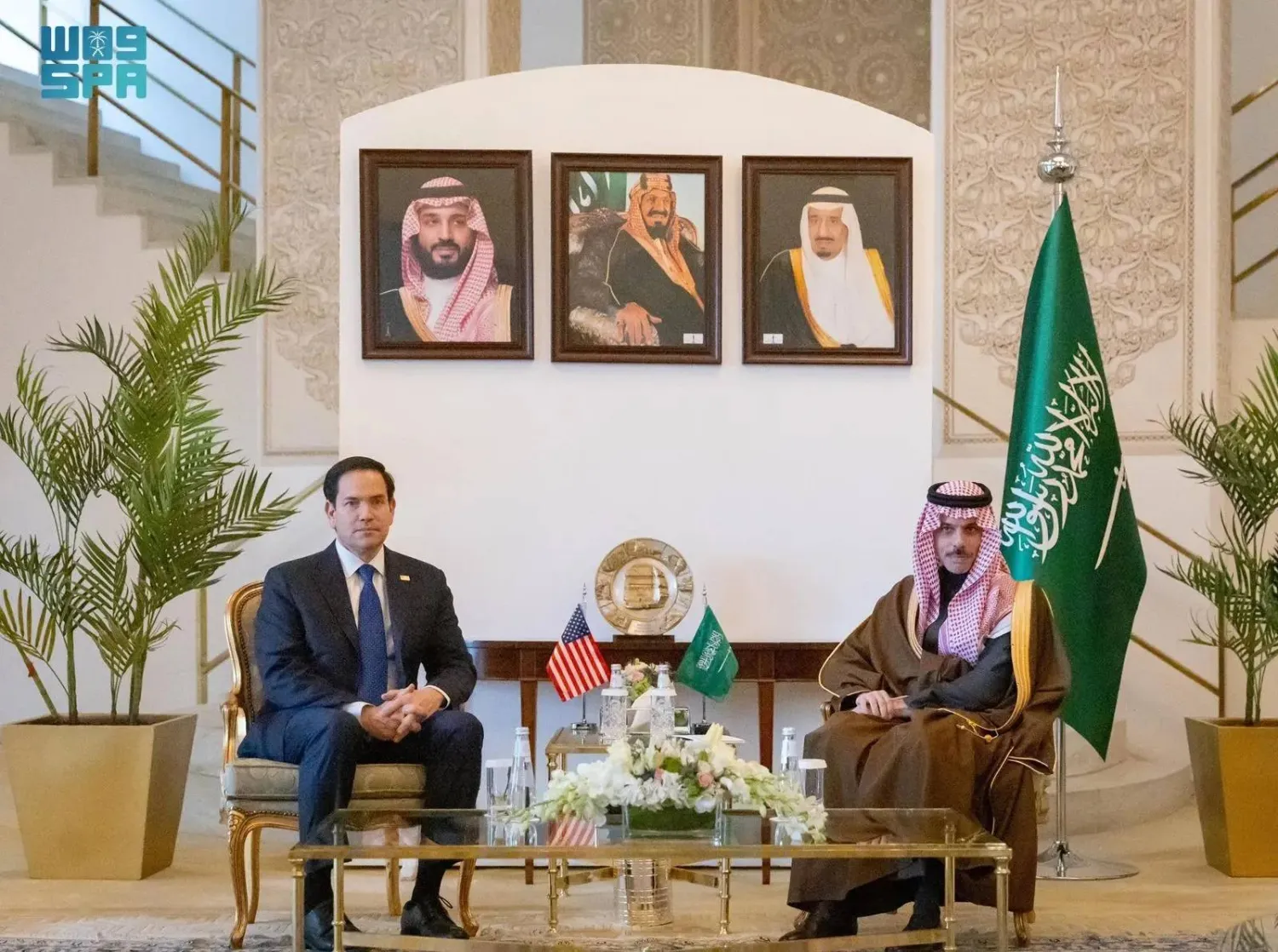 Saudi Foreign Minister Prince Faisal bin Farhan bin Abdullah and US Secretary of State Marco Rubio meet in Riyadh in February. (SPA)