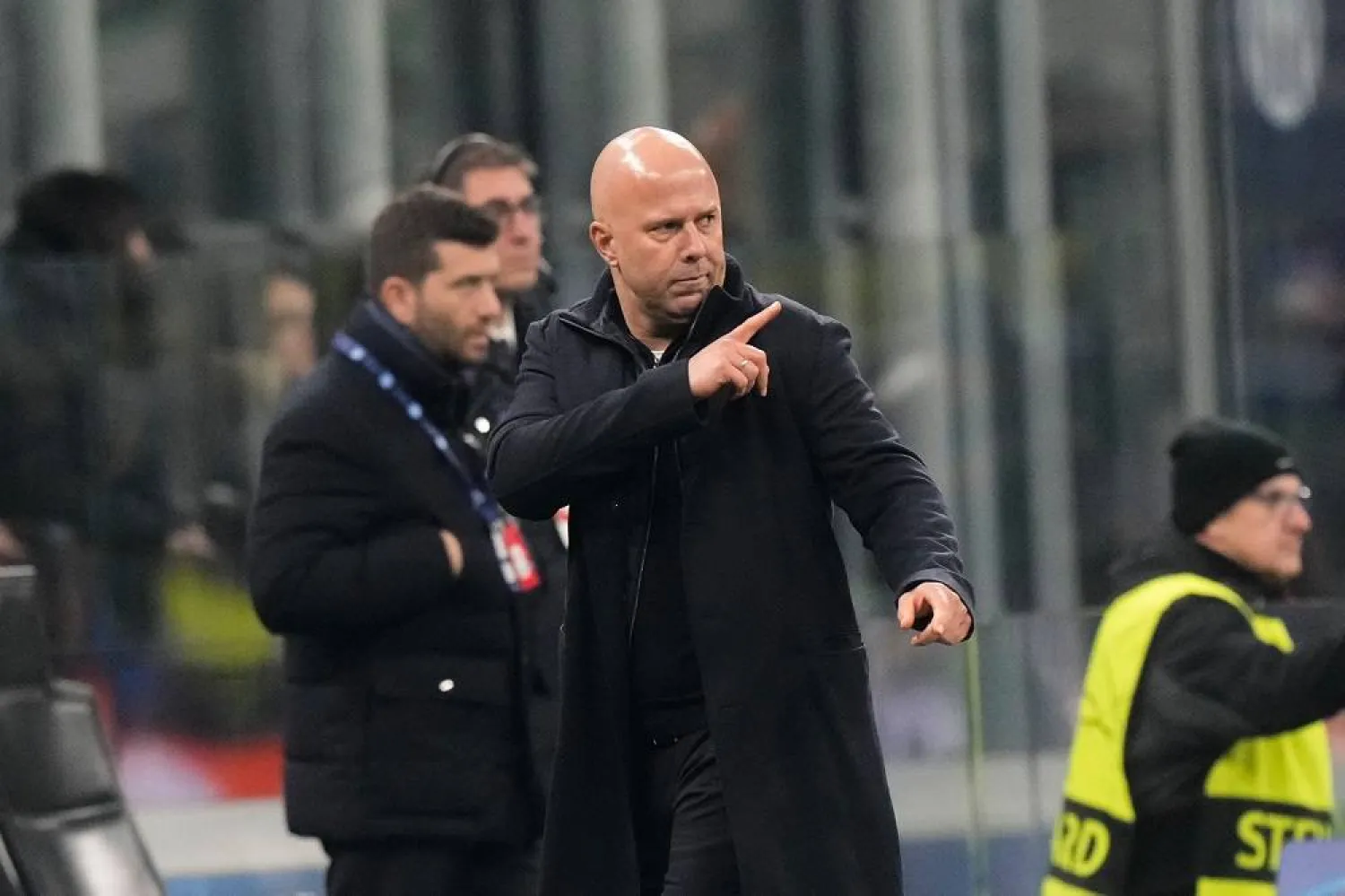 Liverpool's manager Arne Slot gestures after the Champions League, league phase, soccer match between Inter Milan and Liverpool in Milan, Italy, Tuesday, Dec.9, 2025. (AP)