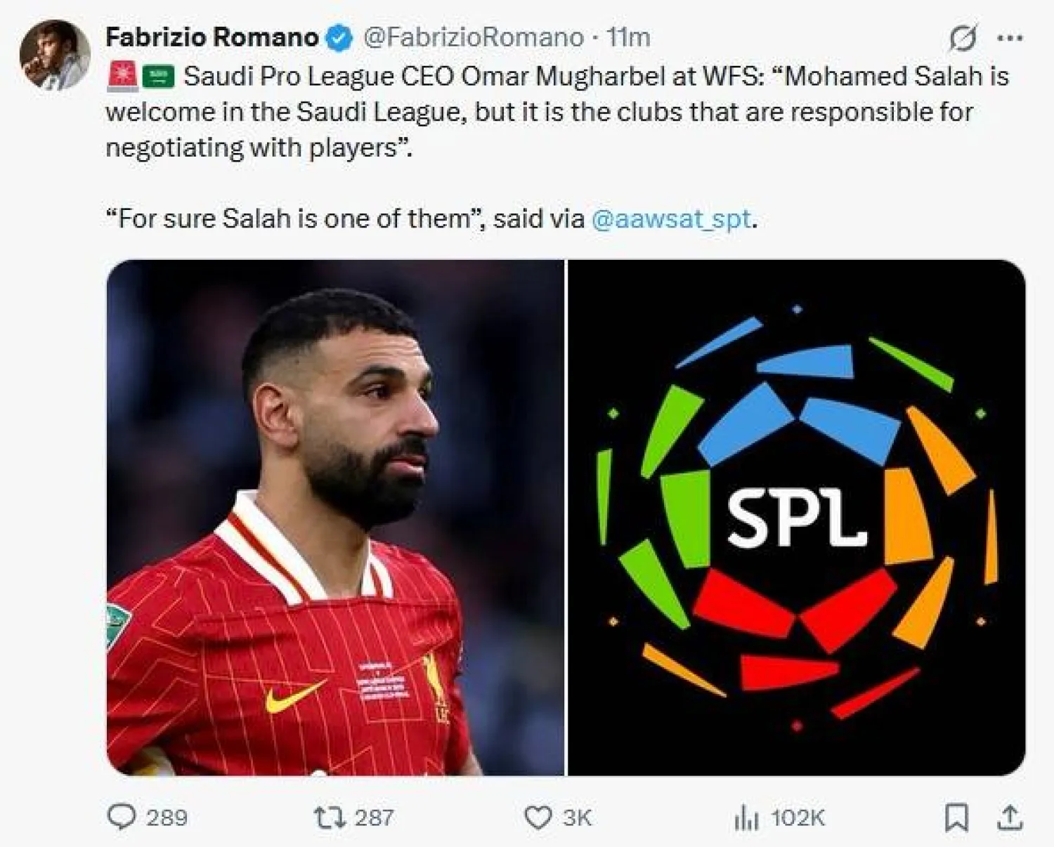 صورة ضوئية لمنشور فابريزو رومانو في منصة «إكس» وتعليقه على خبر «الشرق الأوسط» (حساب فابريزو)