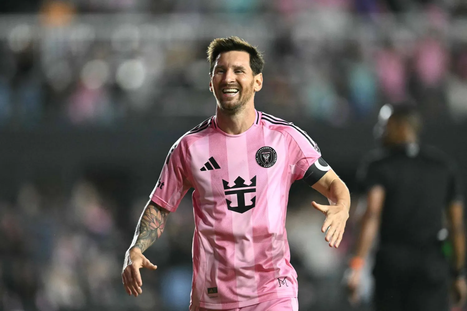(FILES) Inter Miami's Argentine forward #10 Lionel Messi celebrates his team's fourth goal during the Major League Soccer (MLS) Eastern Conference final football match between Inter Miami and New York City FC at Chase Stadium in Fort Lauderdale, Florida on November 29, 2025. (Photo by CHANDAN KHANNA / AFP)