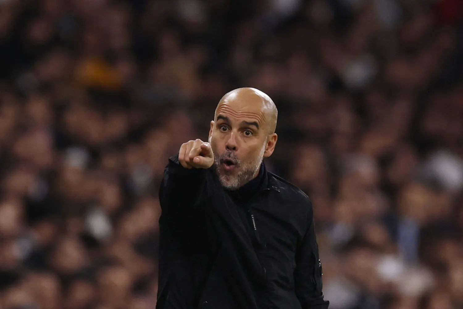  Soccer Football - UEFA Champions League - Real Madrid v Manchester City - Santiago Bernabeu, Madrid, Spain - December 10, 2025 Manchester City manager Pep Guardiola reacts Action Images via Reuters/Andrew Couldridge 