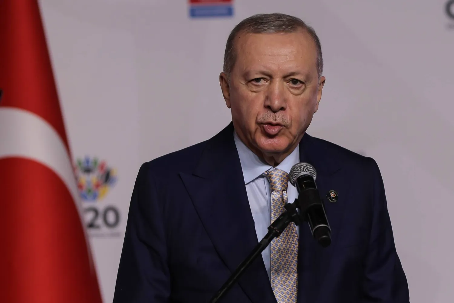 Turkish President Recep Erdogan addresses the media after the conclusion on the G20 Summit held at the Nasrec Expo Center in Johannesburg, South Africa, 23 November 2025. EPA/HALDEN KROG