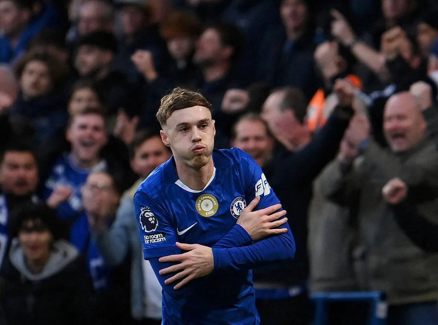 Football - Premier League - Chelsea v Everton - Stamford Bridge, London, Britain - December 13, 2025 Chelsea's Cole Palmer celebrates scoring their first goal. (Reuters)