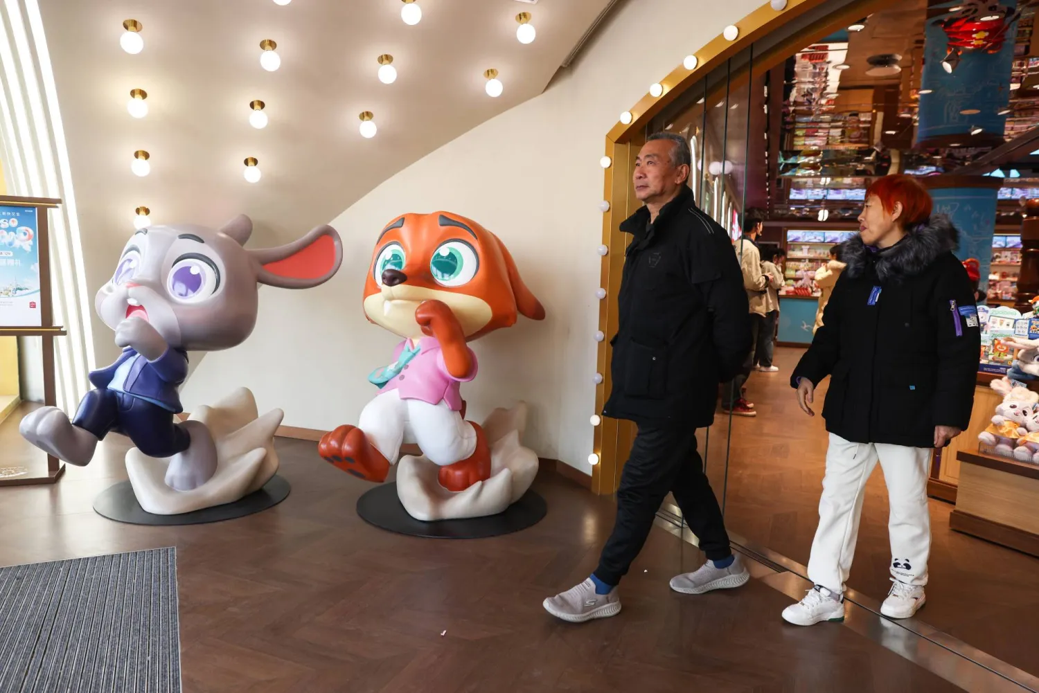 Statues of main characters of 'Zootopia 2' are seen at a gift store in Beijing, China, 11 December 2025. EPA/WU HAO