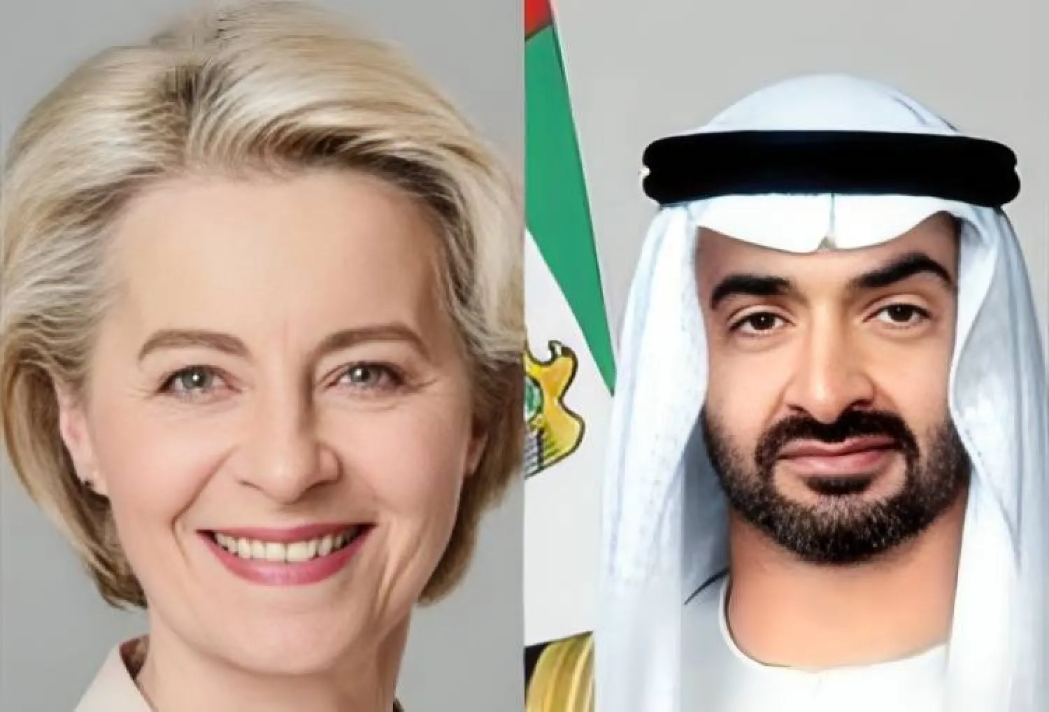 الشيخ محمد بن زايد آل نهيان رئيس دولة الإمارات مع أورسولا فون دير لاين رئيسة المفوضية الأوروبية (وام)