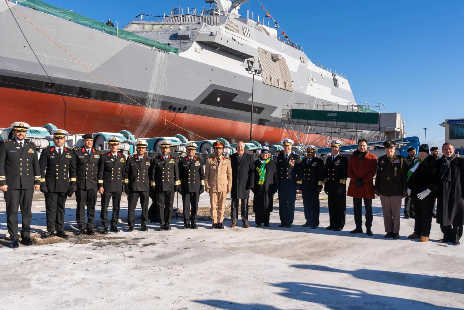 جانب من مراسم تعويم سفينة "جلالة الملك سعود" في ويسكونسن (واس) 