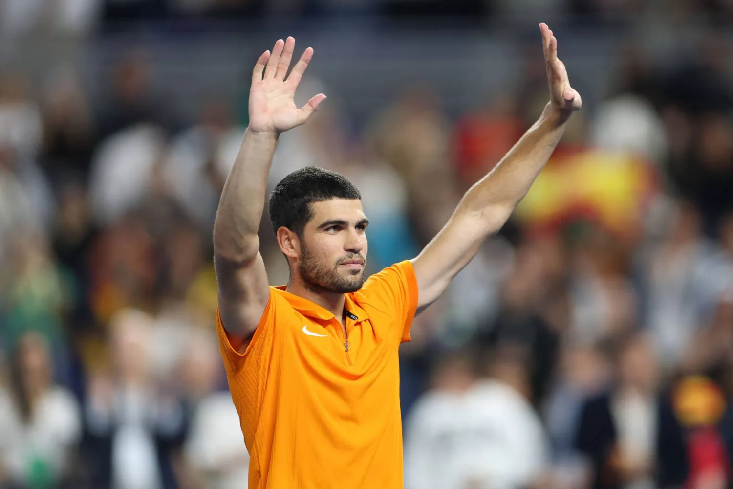 MIAMI, FLORIDA - DECEMBER 08: Carlos Alcaraz of Spain reacts after winning against Joao Fonseca of Brazil during the Miami Invitational at loanDepot park on December 08, 2025 in Miami, Florida. Tomas Diniz Santos/Getty Images/AFP 