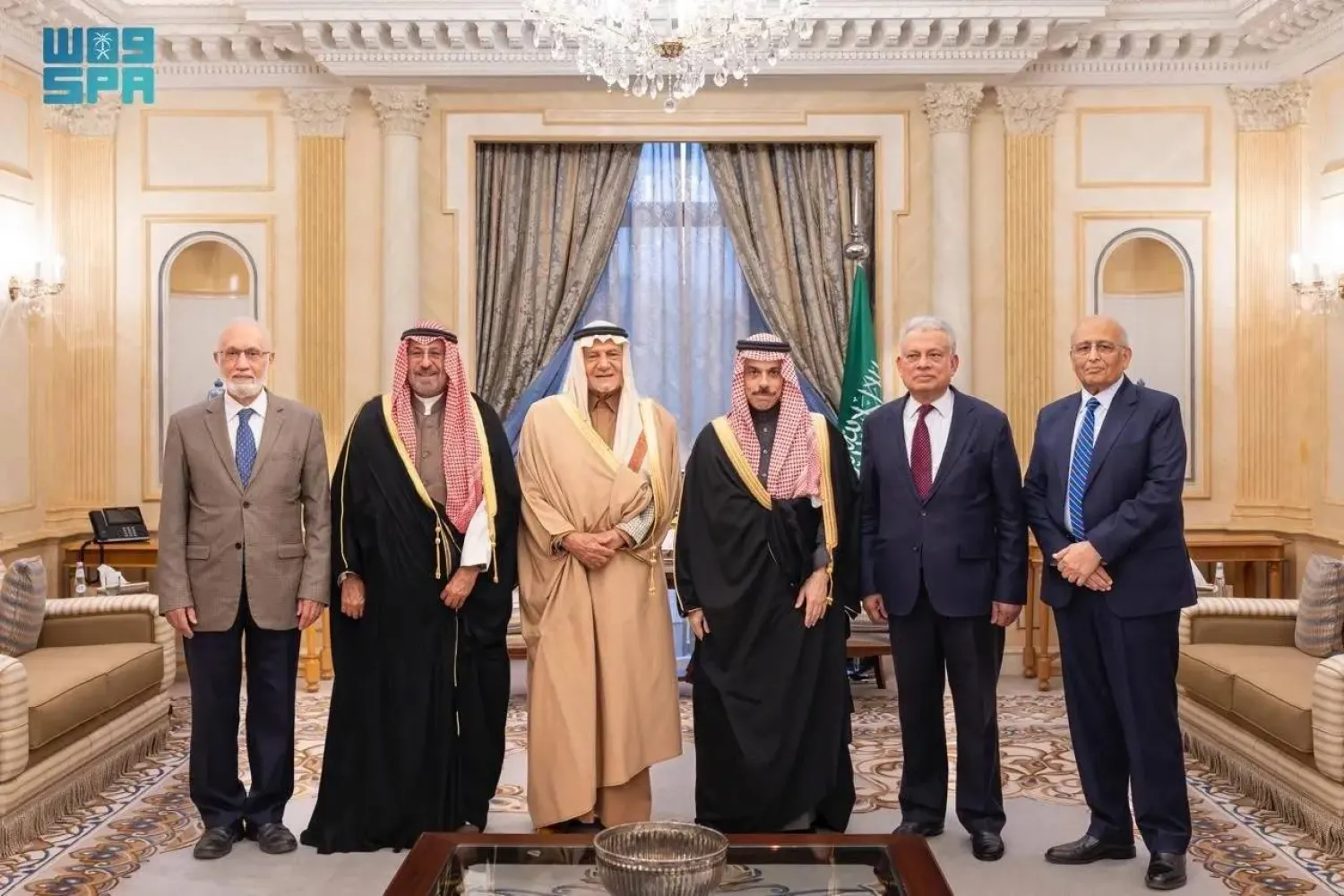 Saudi Minister of Foreign Affairs Prince Faisal bin Farhan bin Abdullah meets with the officials in Riyadh. (SPA)