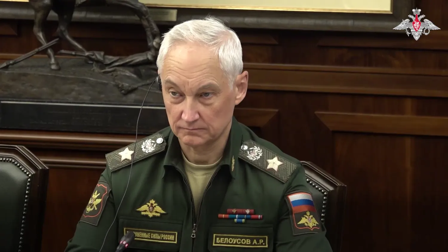وزير الدفاع الروسي أندريه بيلوسوف (لقطة من فيديو لوزارة الدفاع الروسية)