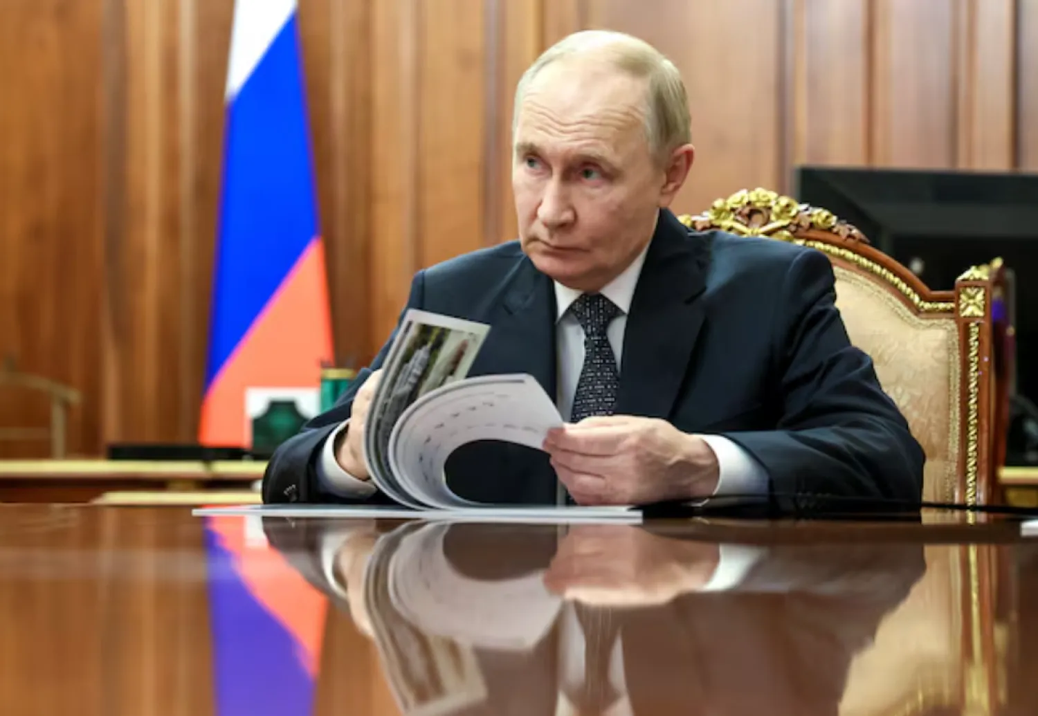 Russian President Vladimir Putin attends a meeting with Kazbek Kokov, head of the North Caucasus region of Kabardino-Balkaria, in Moscow, Russia December 16, 2025. Sputnik/Mikhail Metzel/Pool via REUTERS