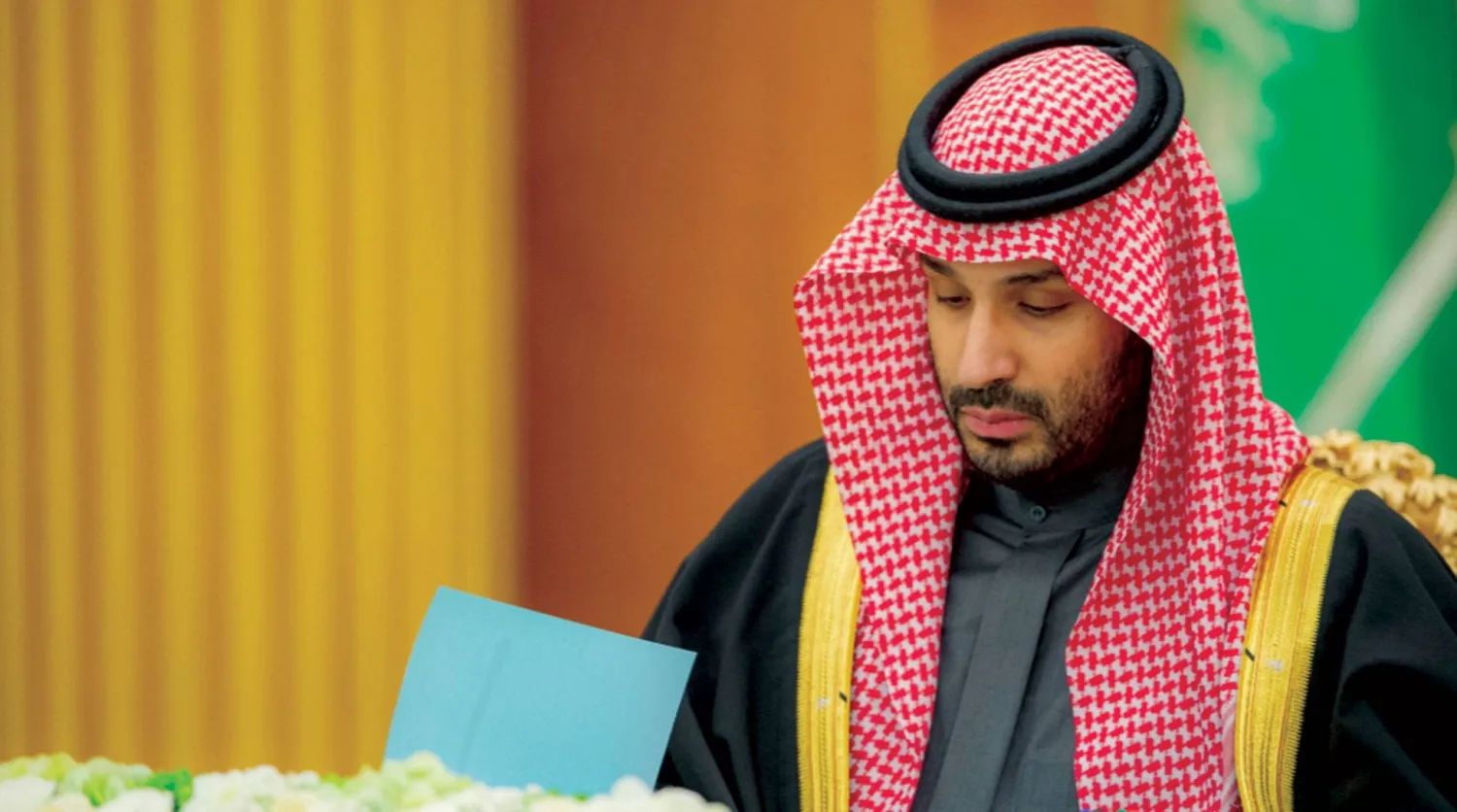  ولي العهد الأمير محمد بن سلمان لدى ترؤسه جلسة مجلس الوزراء أمس (واس)