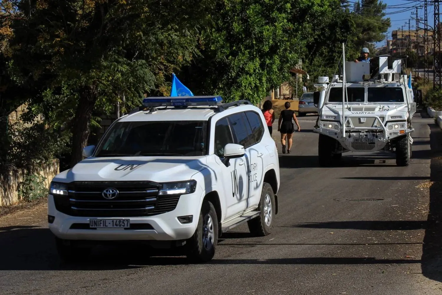 A convoy of the Spanish battalion of the United Nations Interim Force in Lebanon passes through Qlayaa in southern Lebanon on Oct. 12, 2024 (DPA)