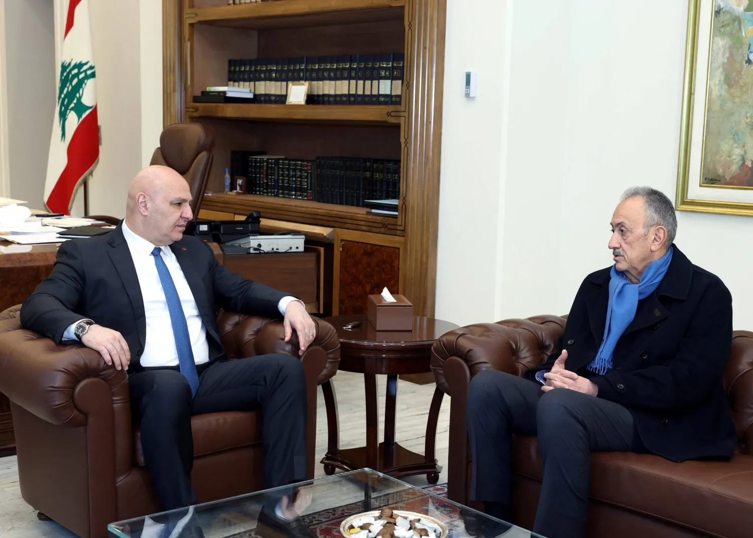 الرئيس جوزيف عون ملتقياً السفير سيمون كرم بعد مشاركته في اجتماع «الميكانيزم» (الرئاسة اللبنانية)