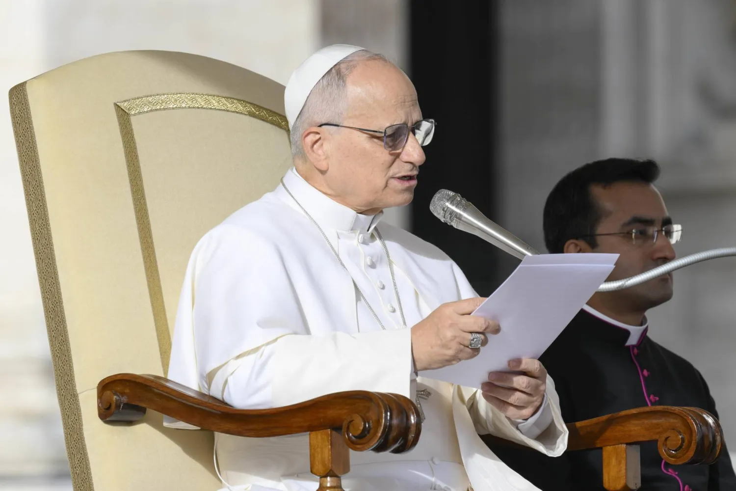 A handout picture provided by the Vatican Media shows Pope Leo XIV presiding over the Jubilee Audience in St. Peter's Square, Vatican City, 20 December 2025.  EPA/VATICAN MEDIA HANDOUT