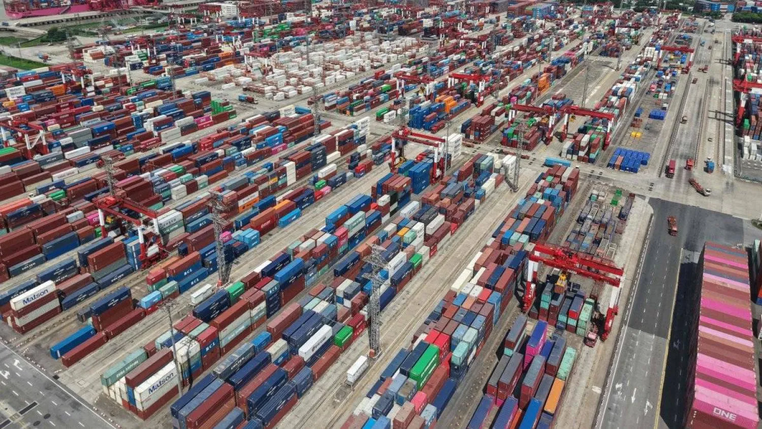 Containers are seen at the port in Shanghai, China, Oct. 13, 2025. (AFP)
