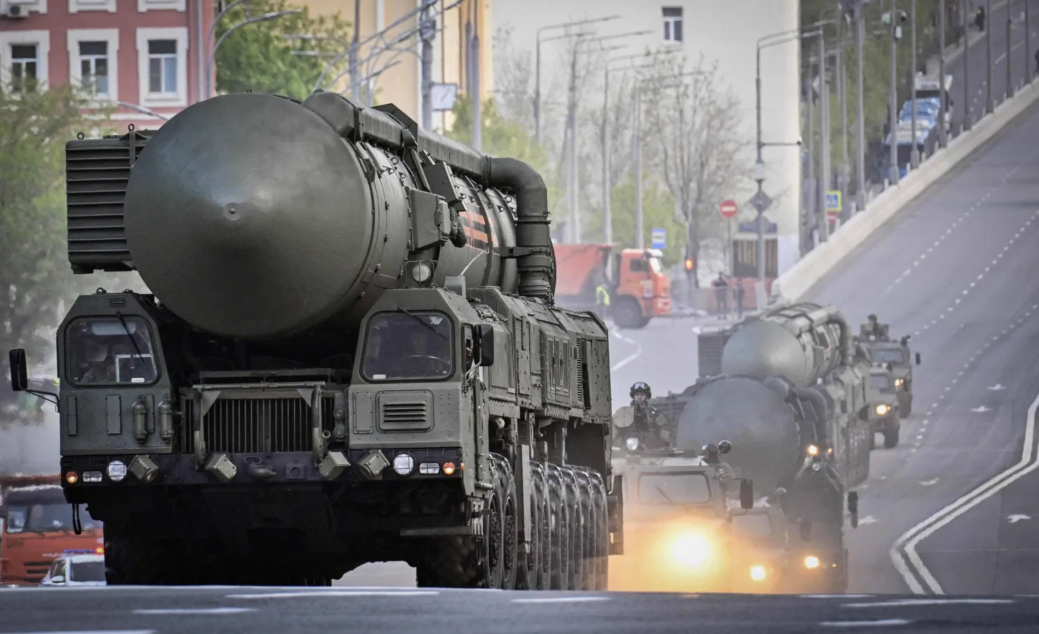 Russian Yars ICBMs travel through central Moscow, Russia, May 3, 2025. (AFP)