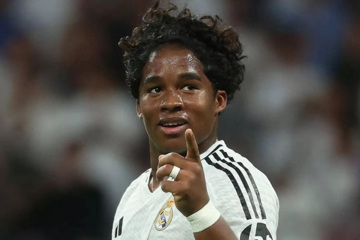Real Madrid’s 19-year-old Brazilian forward Endrick gestures during a match at Santiago Bernabeu Stadium in Madrid, Spain. (AFP) 