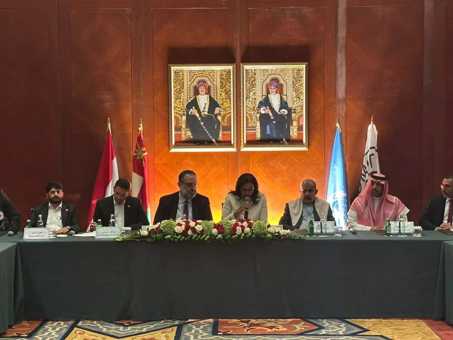 Officials are seen at the announcement of the prisoner exchange in Muscat. (Saudi Ambassador to Yemen on X)